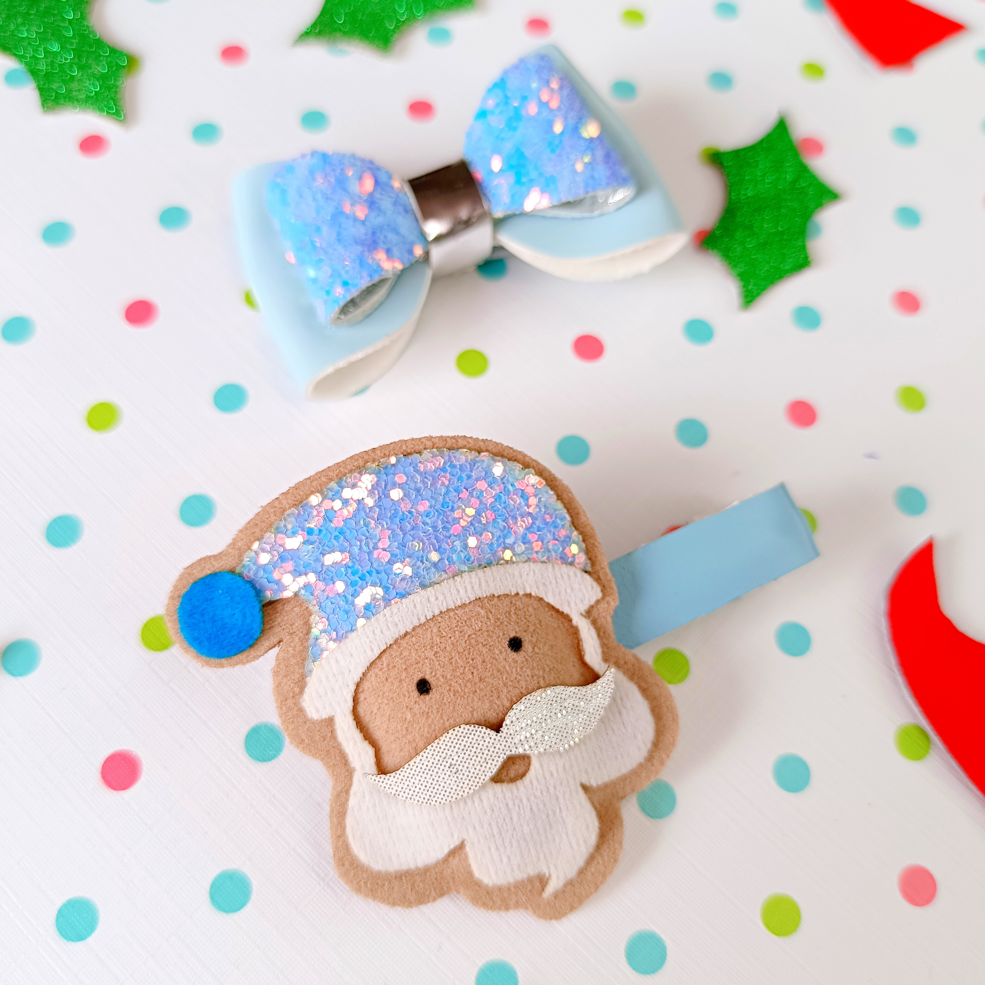 Combo of Santa and Bow Clip - Light Blue