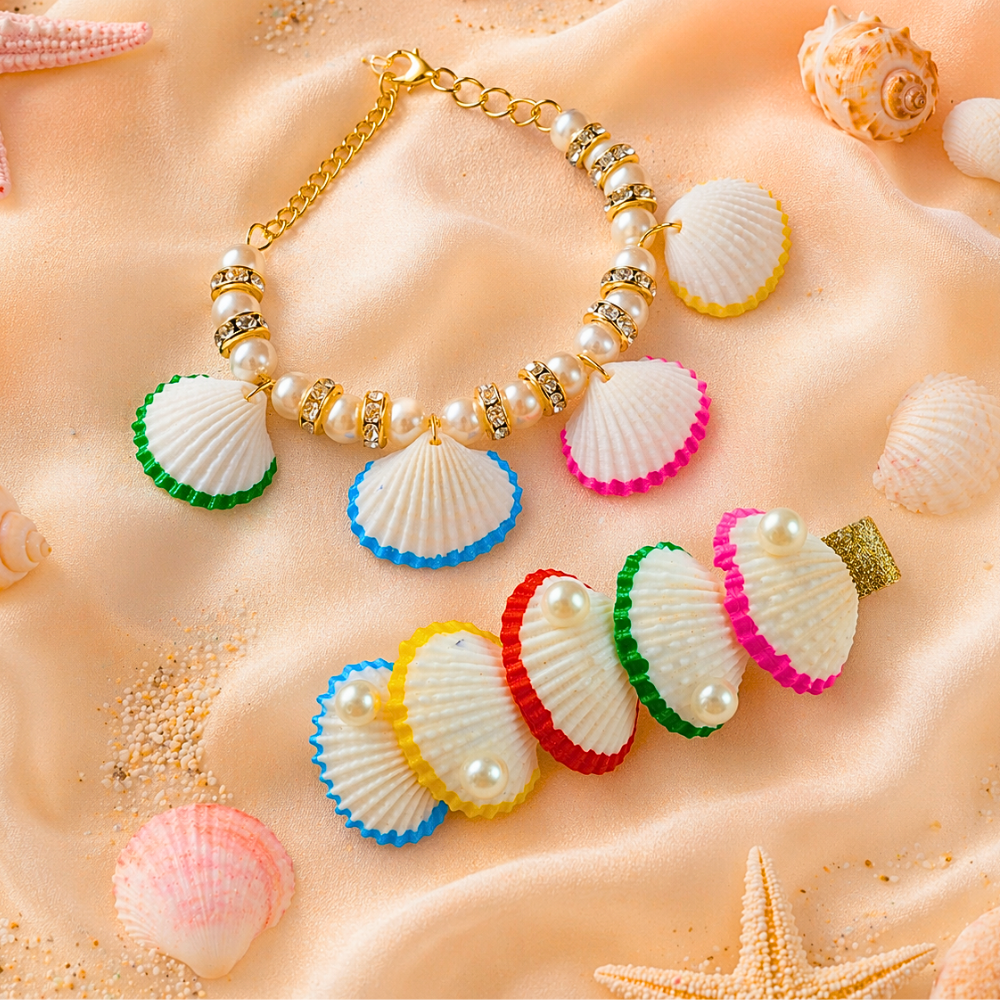 Coral Dreams Multicolor Sea Shell Alligator Clip & Bracelet