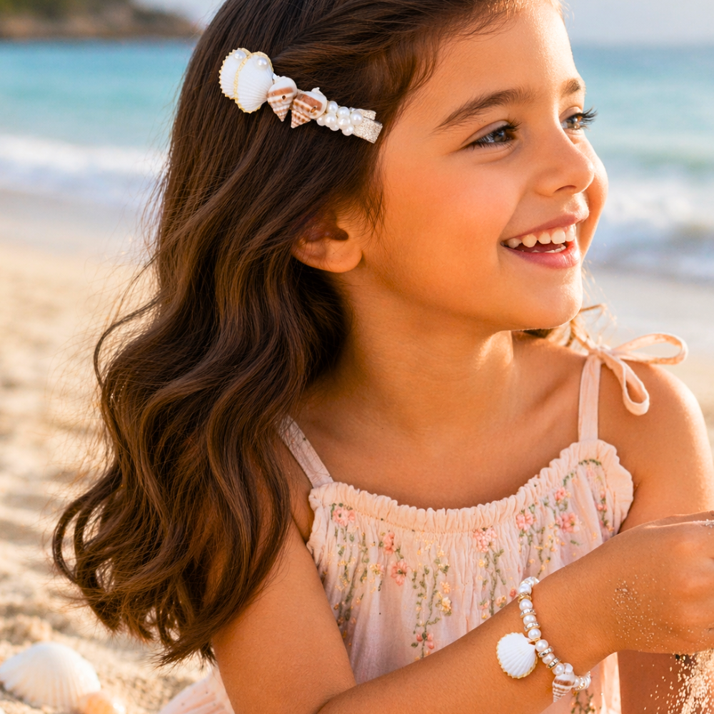 Coral Dreams Mixed Shell and Pearls Alligator Clip & Bracelet