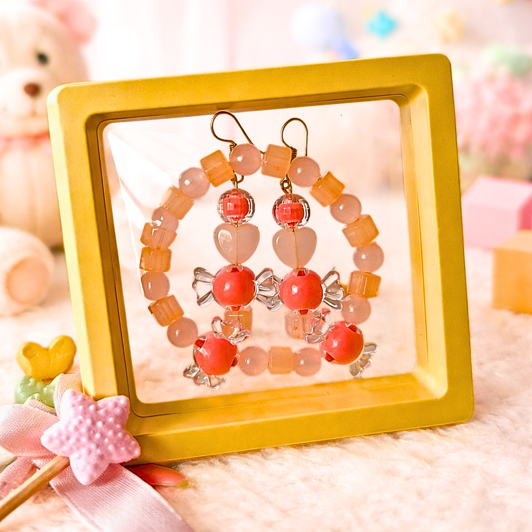 Peach Toffee Bracelet and Earrings Jewelry Gift Box