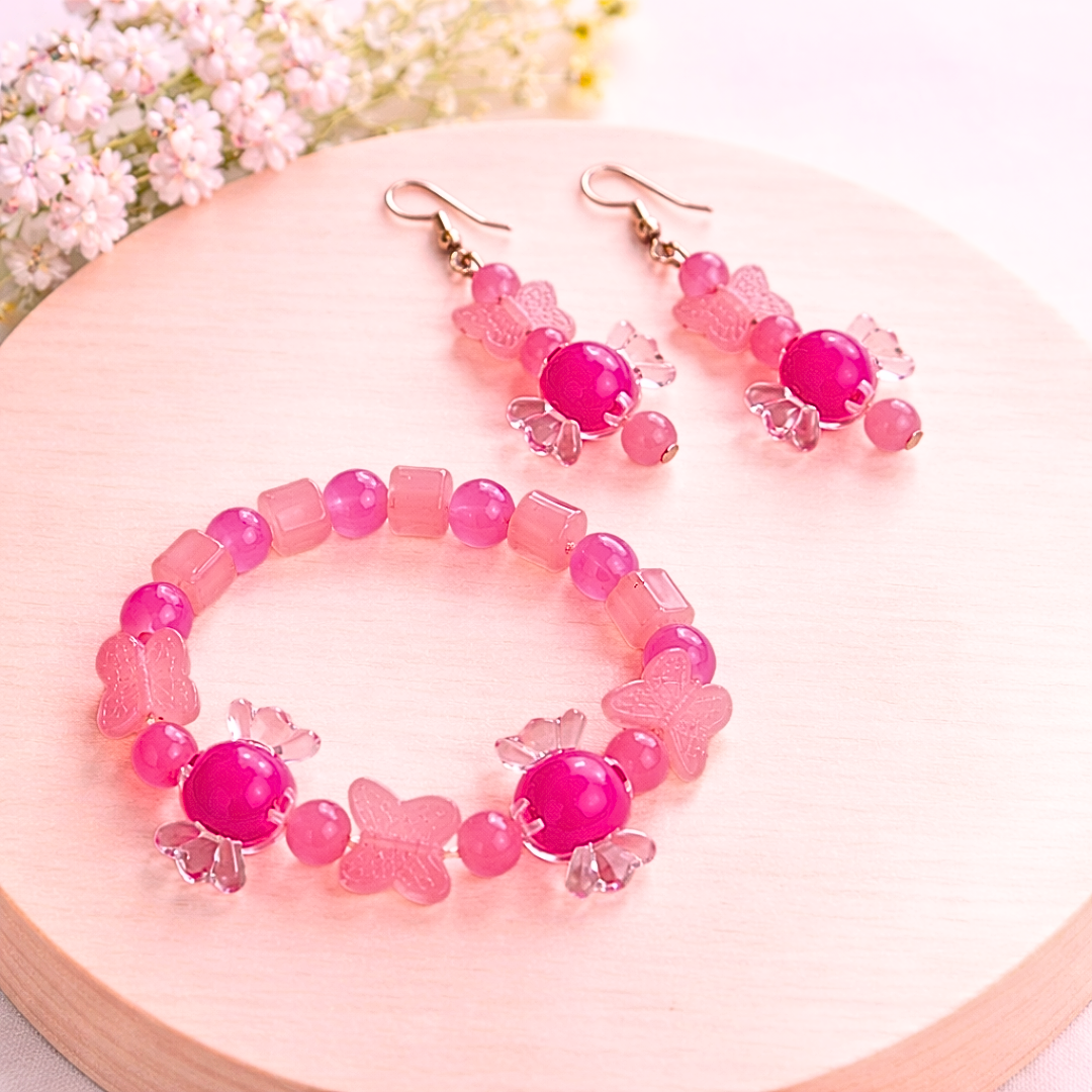 Pink Toffee Bracelet and Earrings Jewelry Gift Box