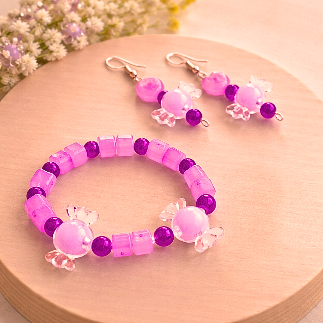 Purple Toffee Bracelet and Earrings Jewelry Gift Box