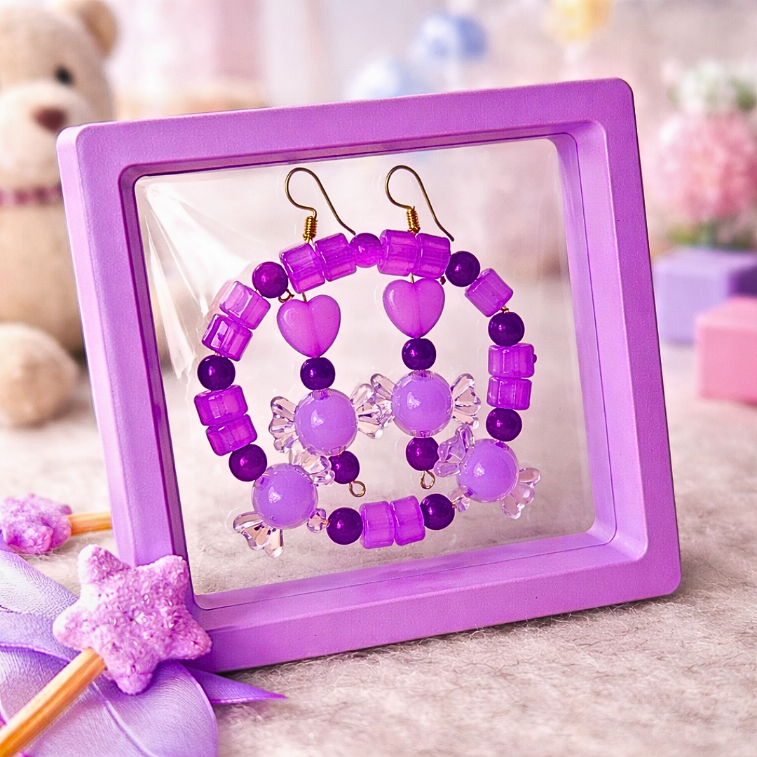 Purple Toffee Bracelet and Earrings Jewelry Gift Box