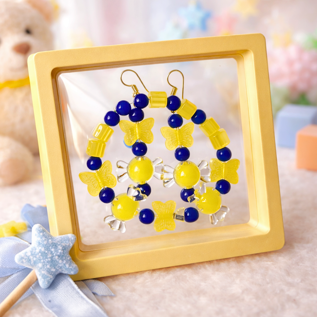 Yellow & Blue Toffee Bracelet and Earrings Jewelry Gift Box