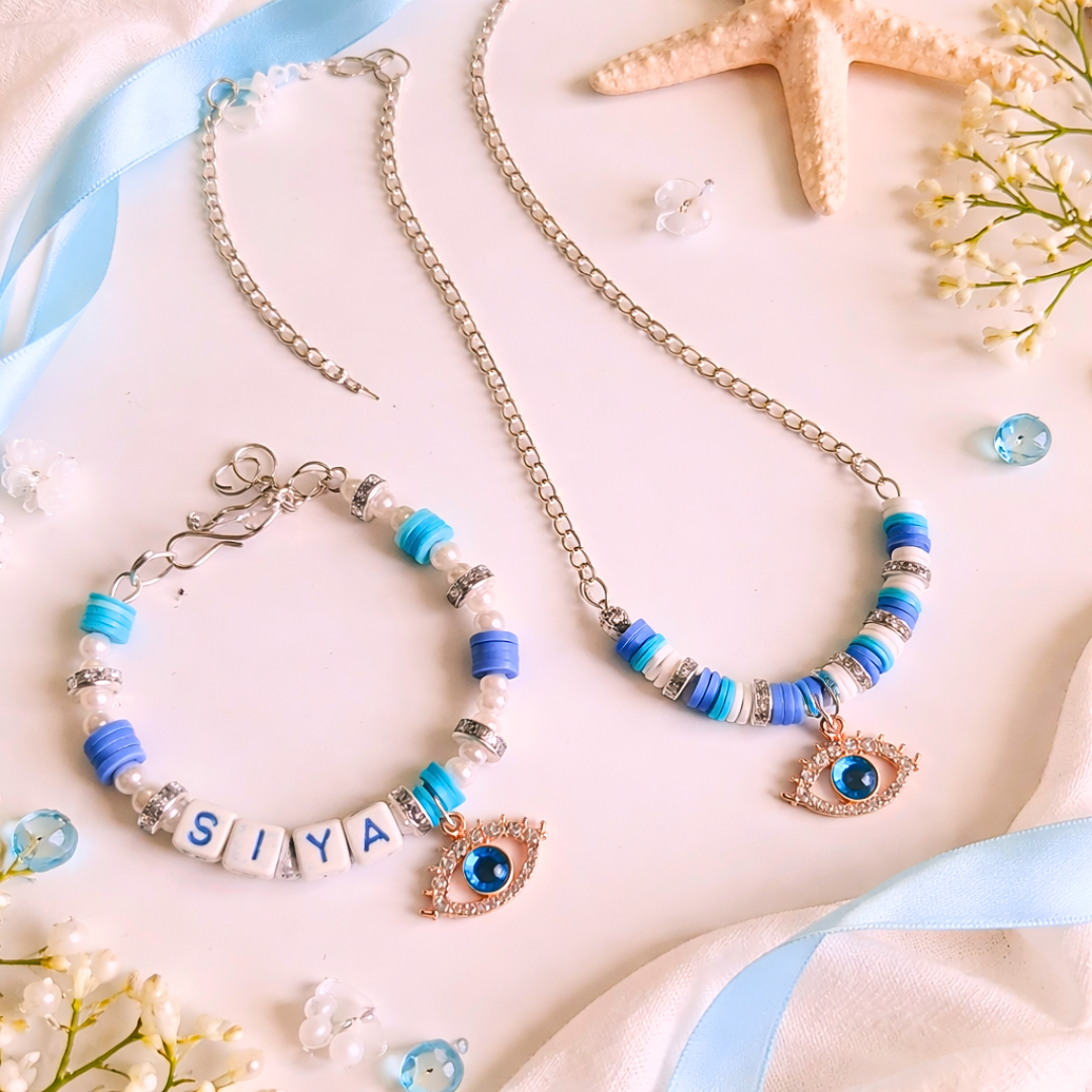 Personalized Big Evil Eye Charms Pendant & Adjustable Bracelet