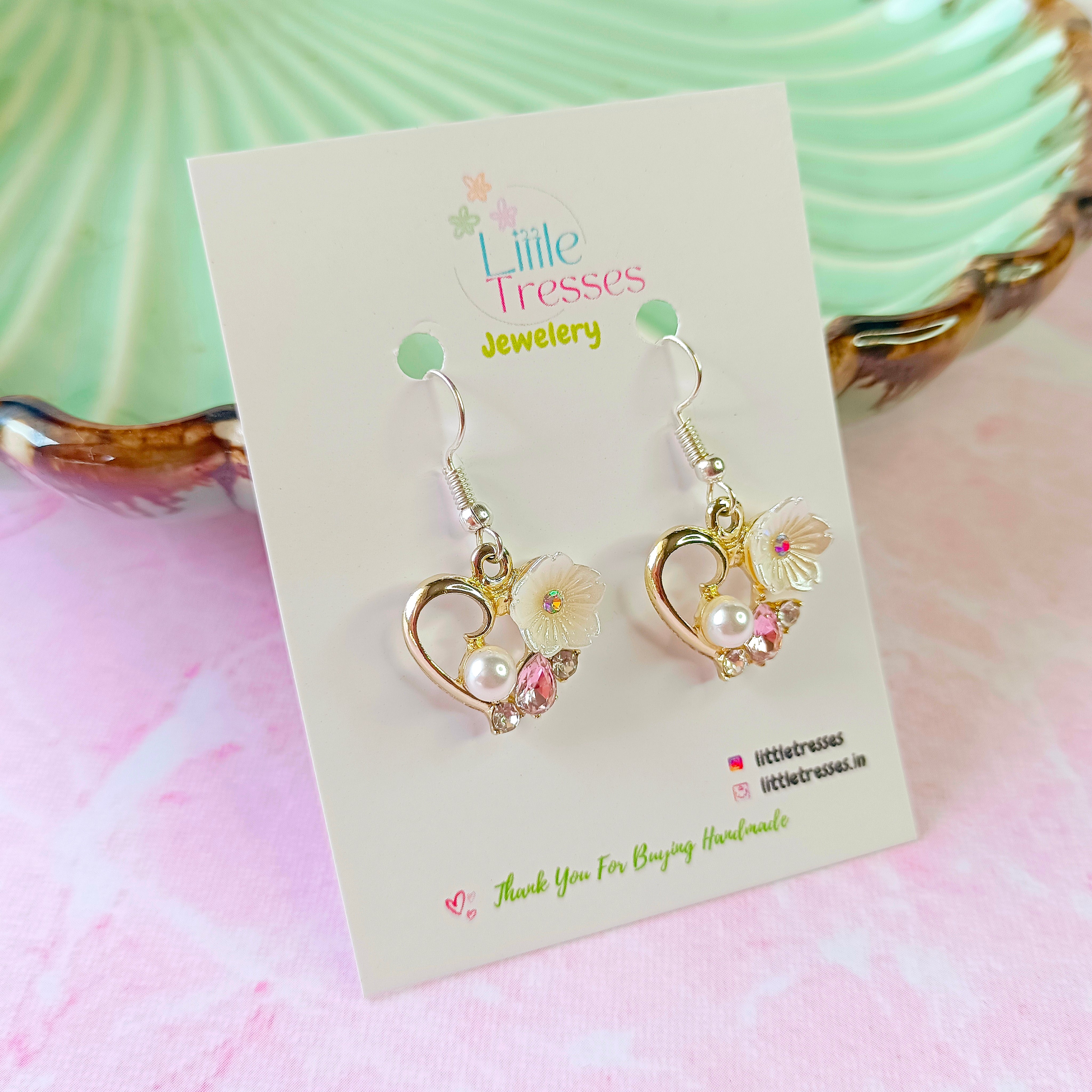 Designer Hearts Earrings - Pink & White