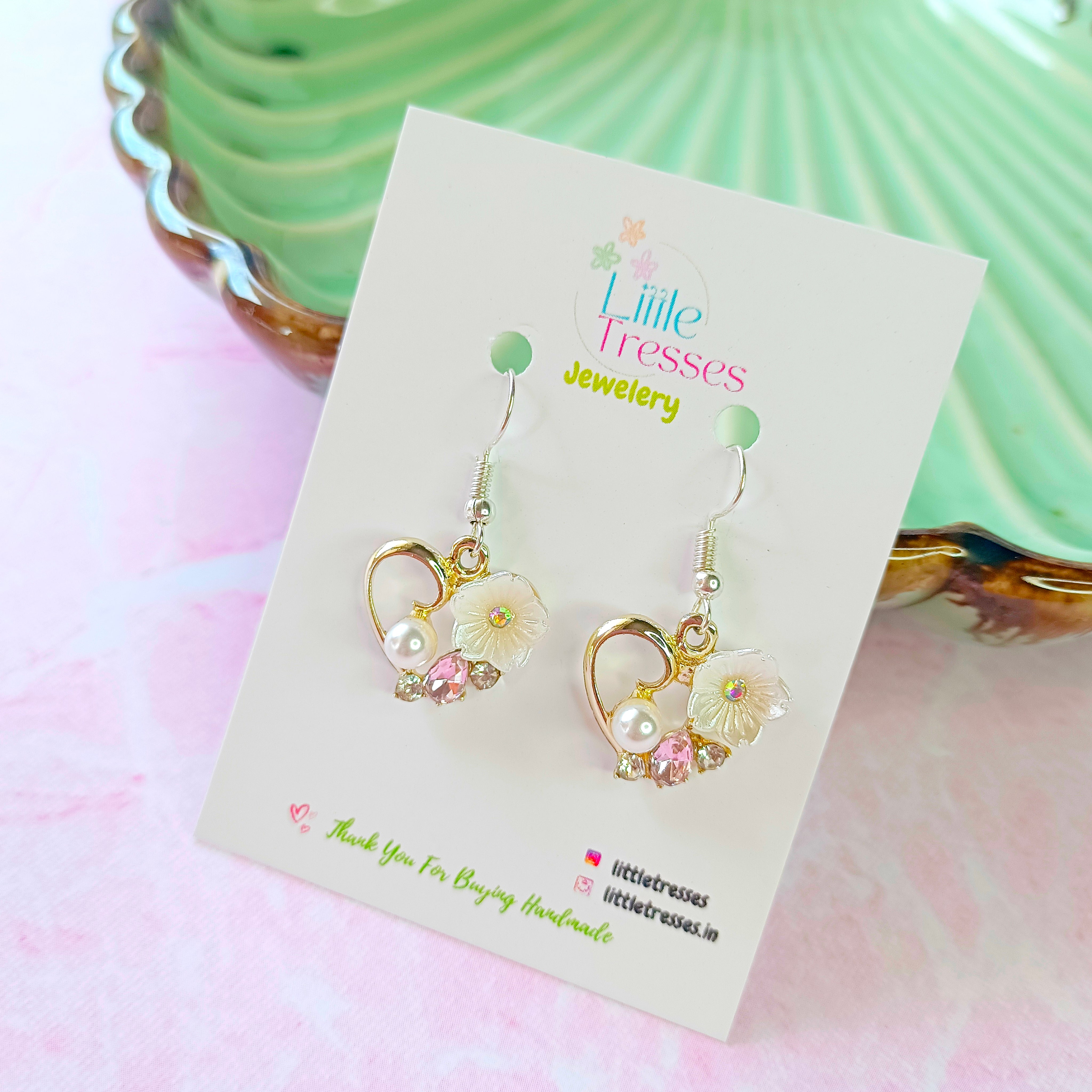 Designer Hearts Earrings - Pink & White