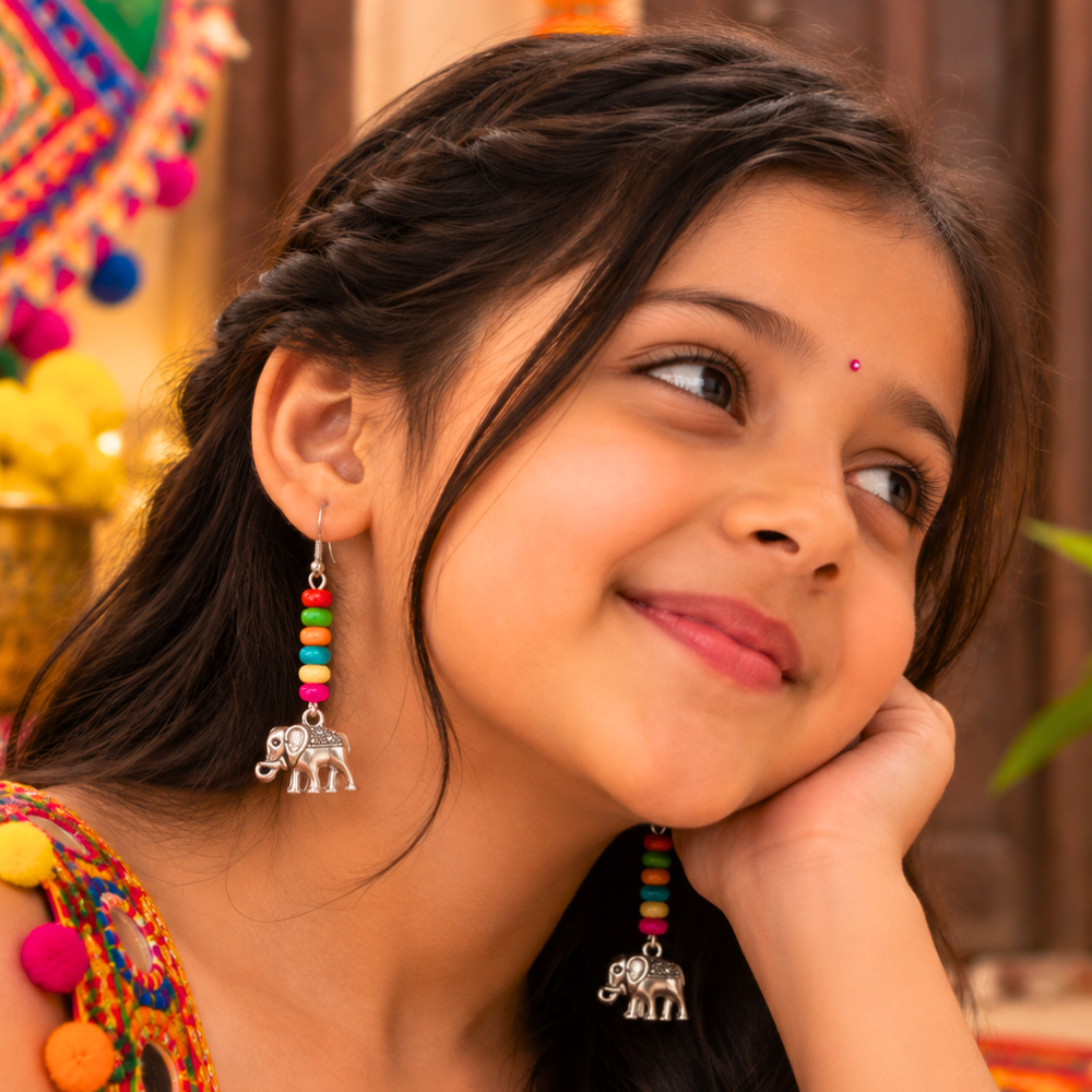 Navratri Multicolor Antique Elephant Earrings