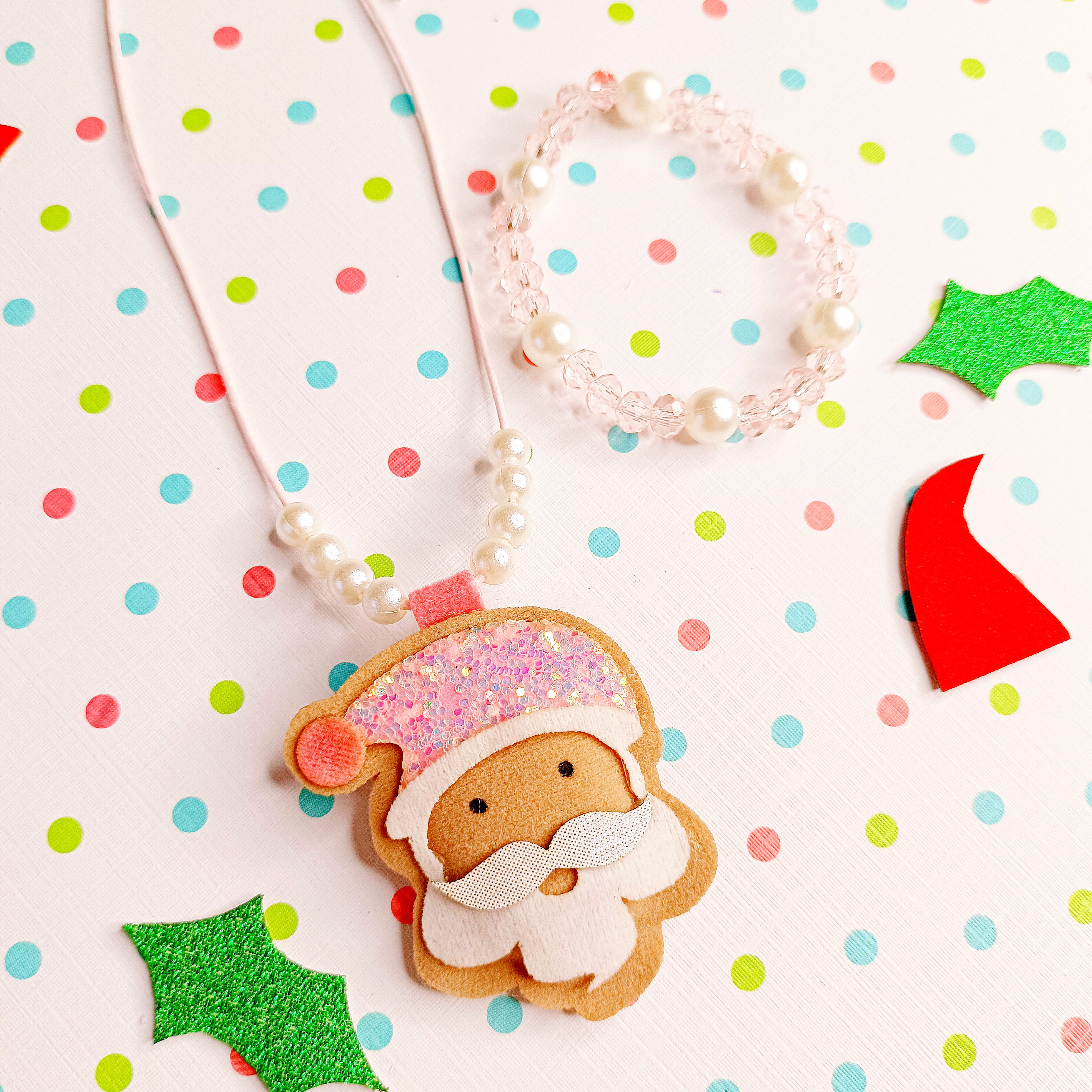 Santa Pendant & Bracelet - Light Pink