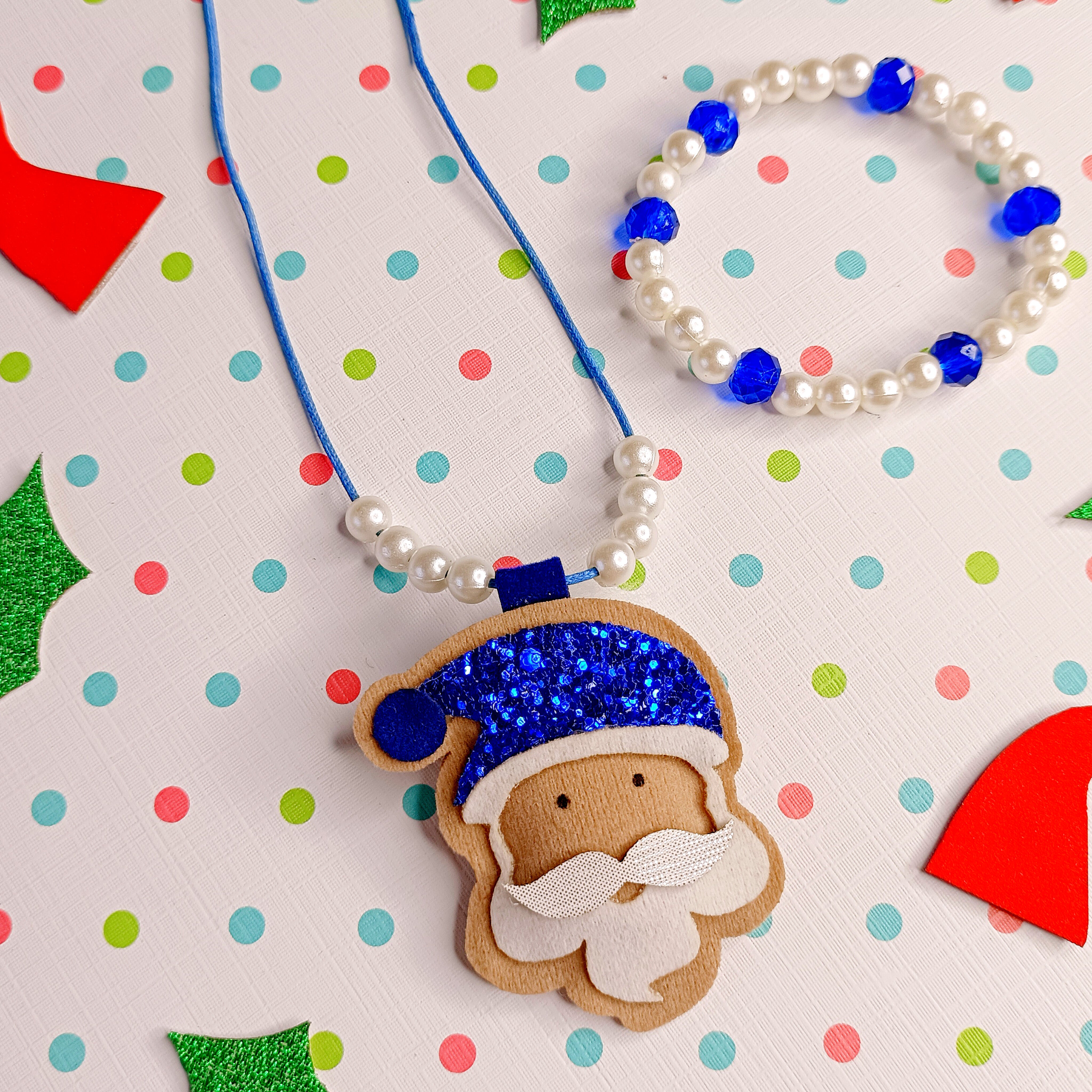 Santa Pendant & Bracelet - Navy Blue