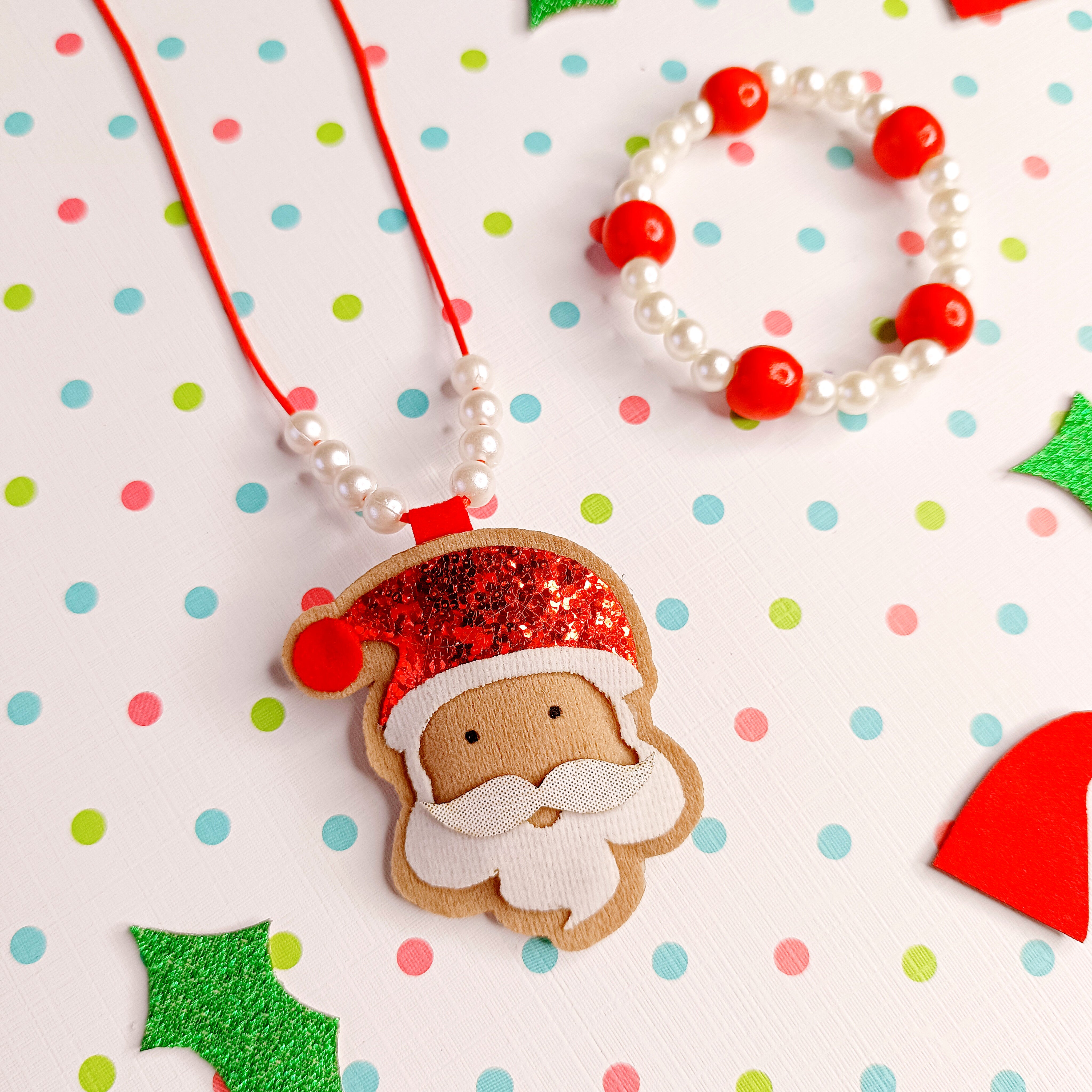 Santa Pendant & Bracelet - Red