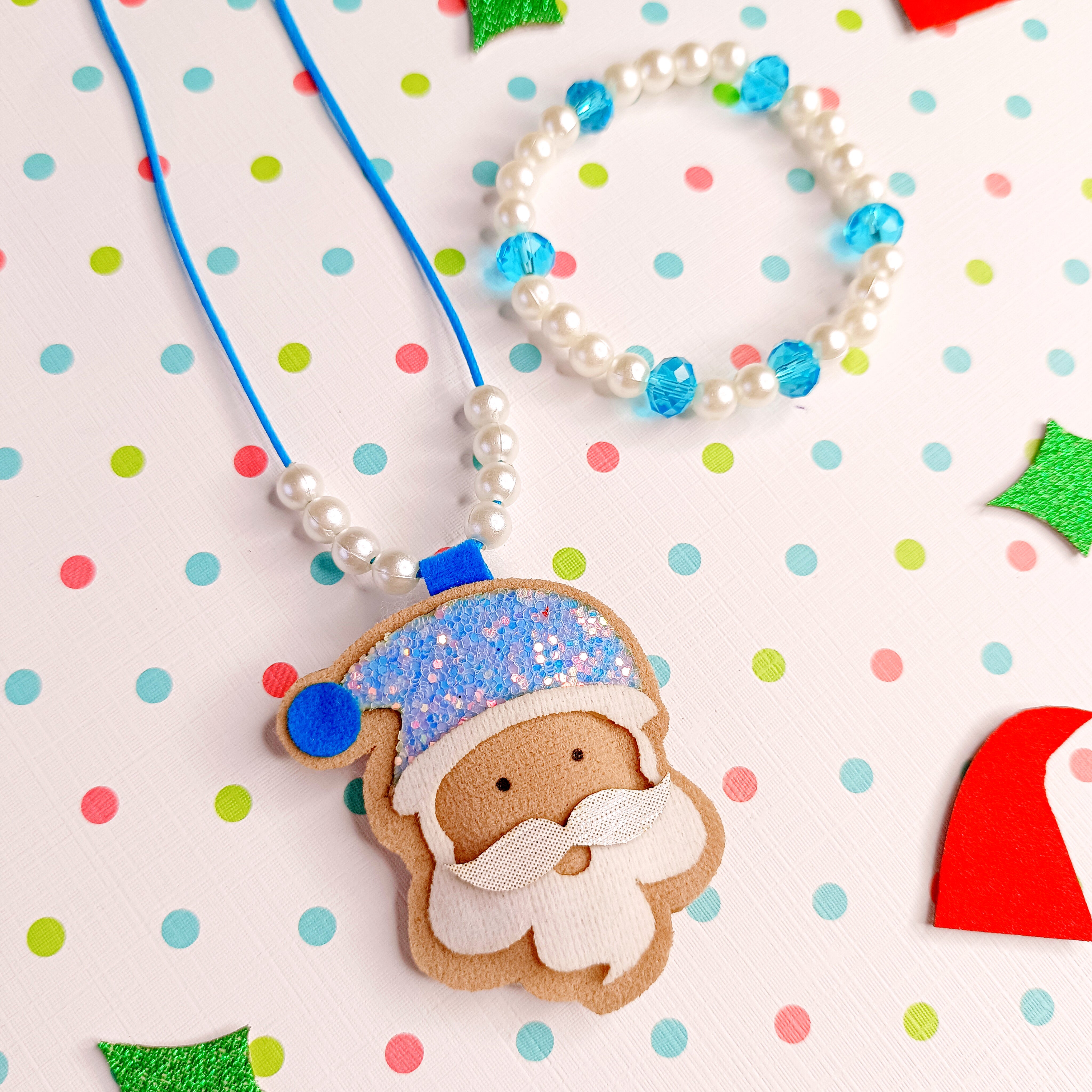 Santa Pendant & Bracelet - Light Blue