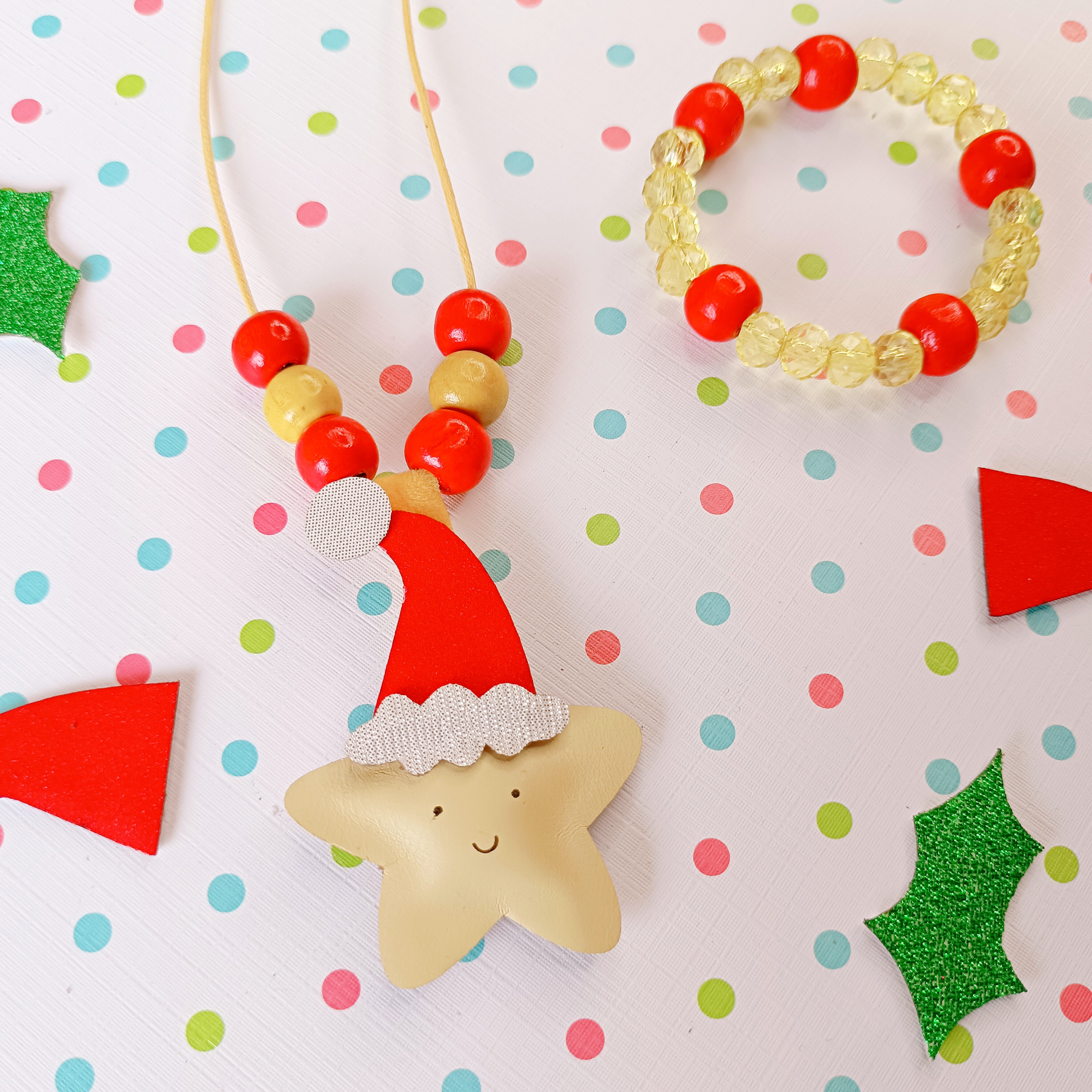 Santa Star Pendant & Bracelet Set - Red & Yellow