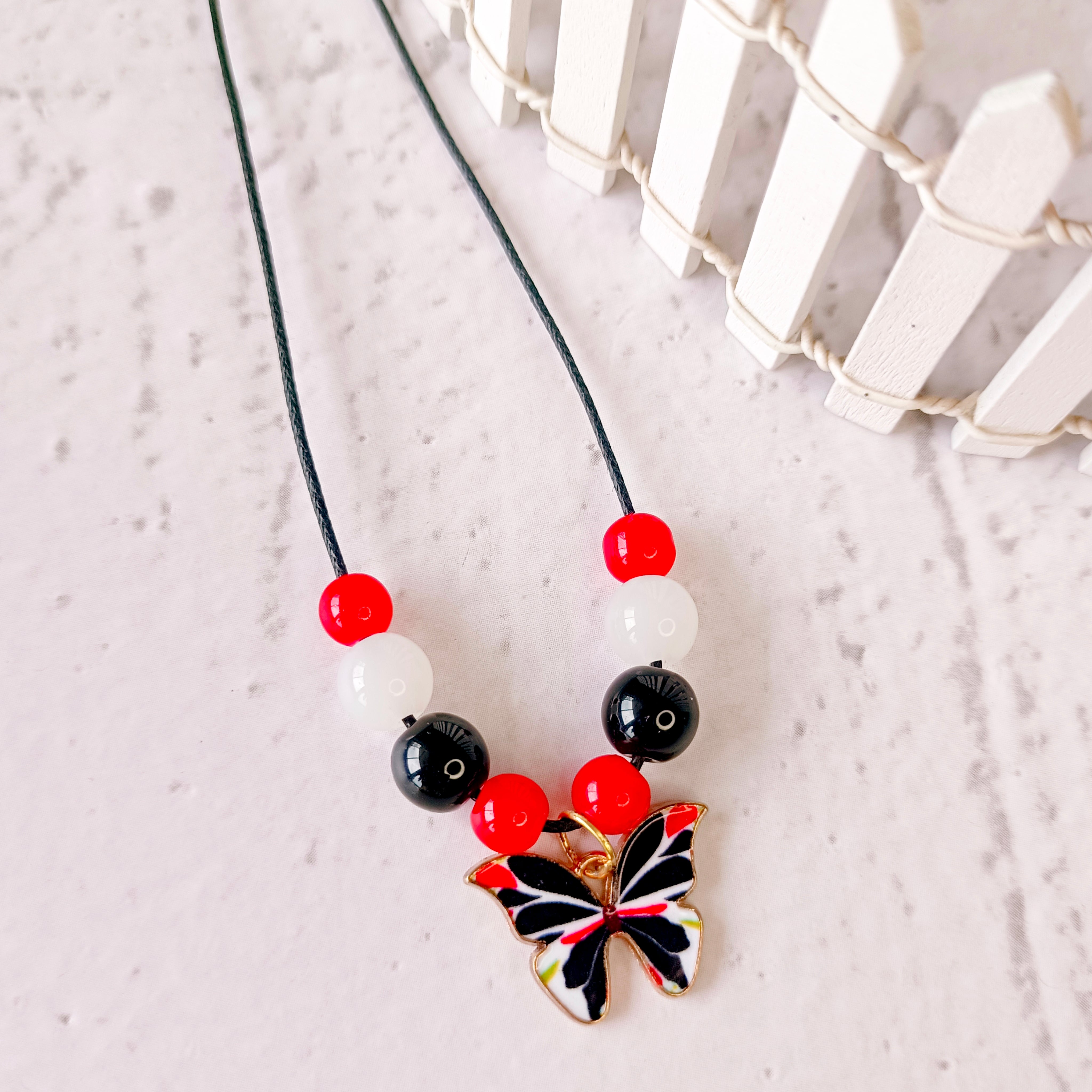 Designer Butterfly Pendant - Red & Black