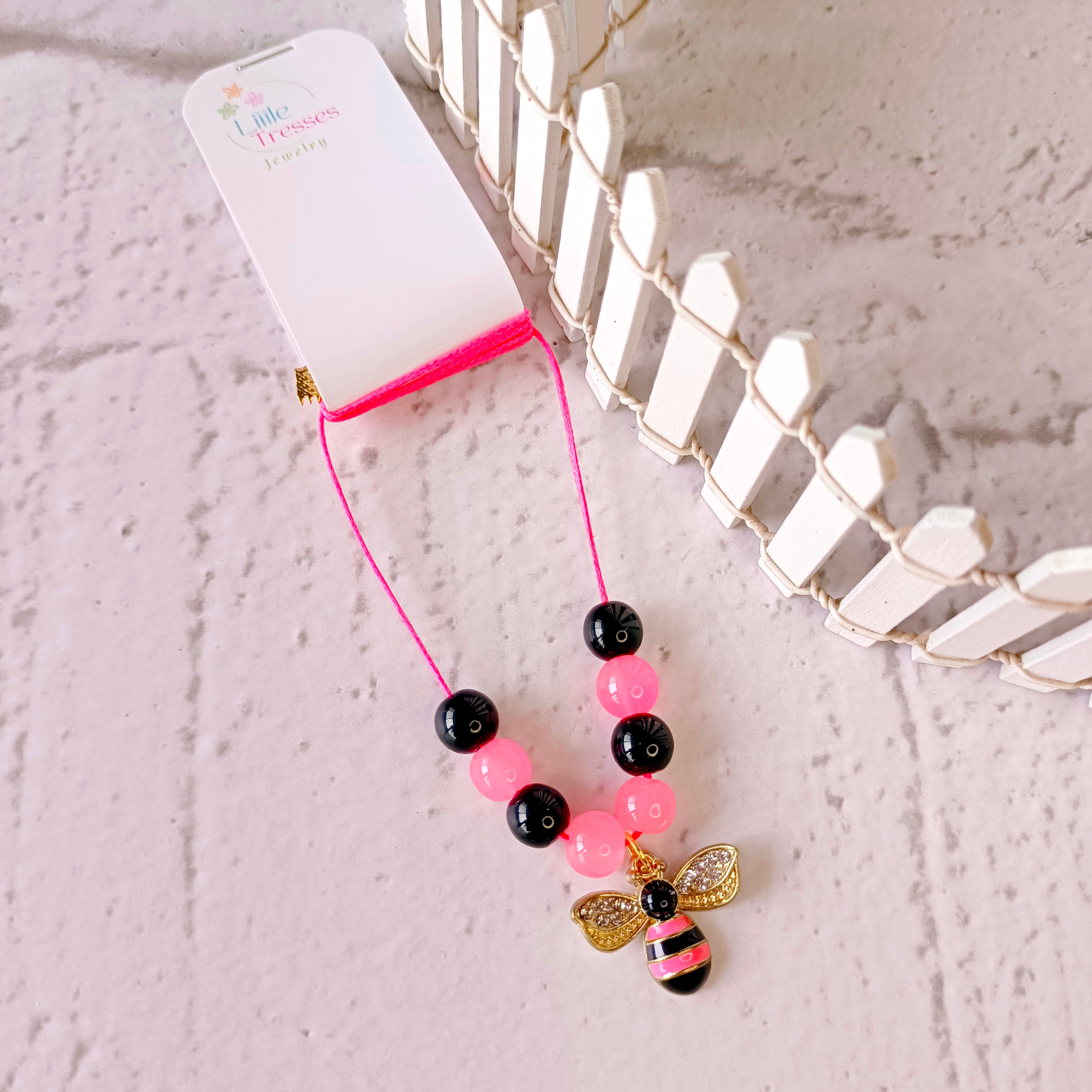 Honeybee Pendant - Pink & Black