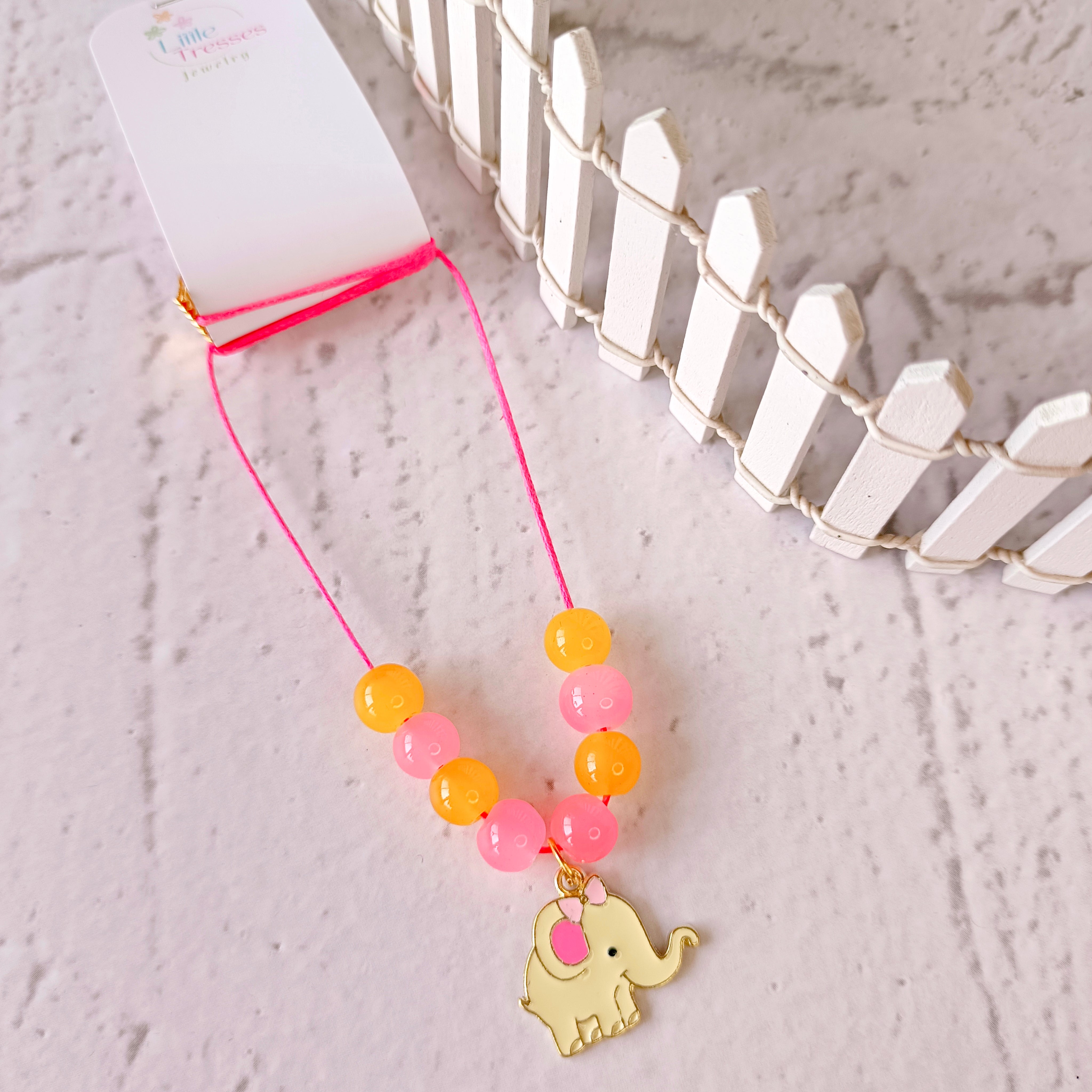 Little Elephant with Bow Pendant - Pink & Cream