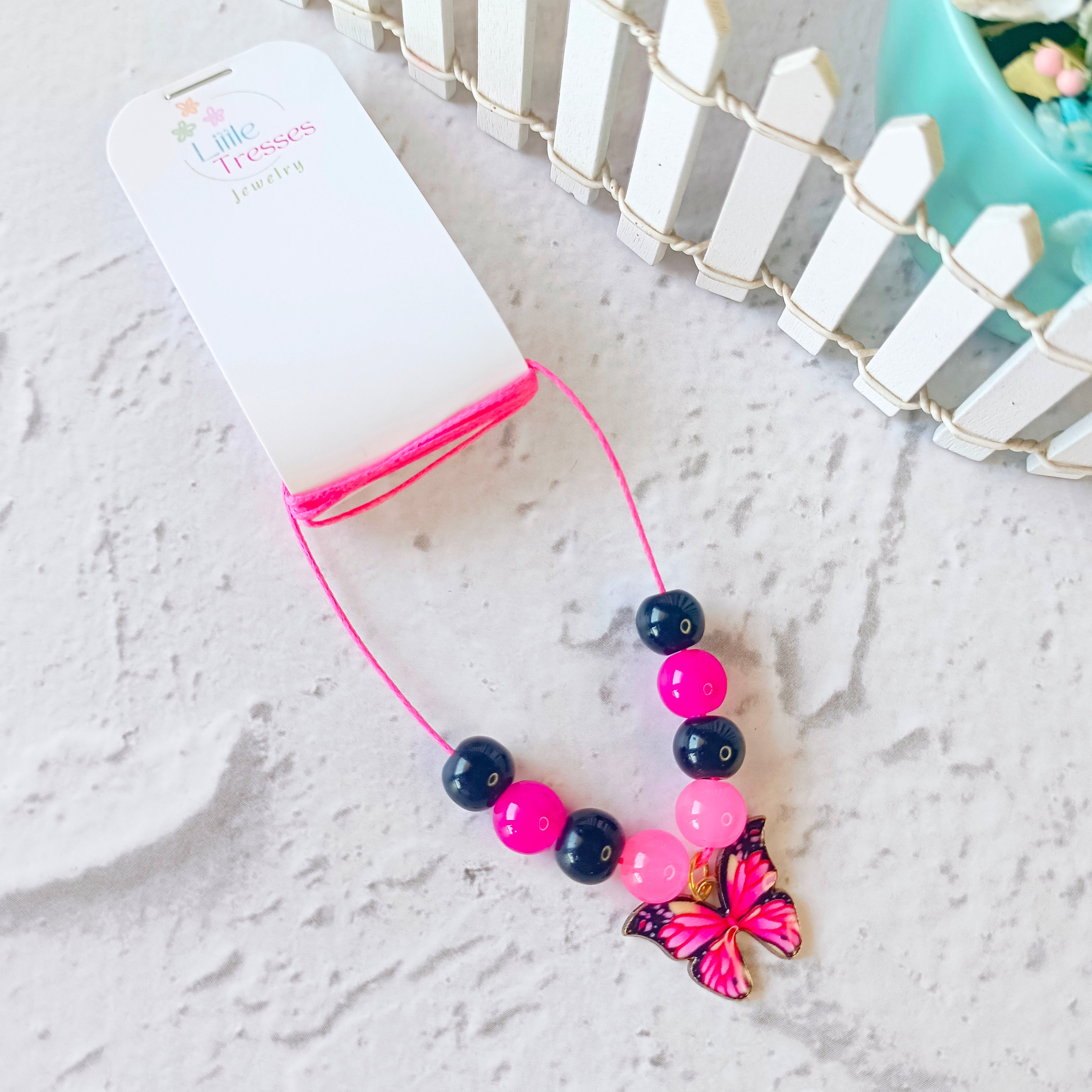 Butterfly Charm Pendant - Pink