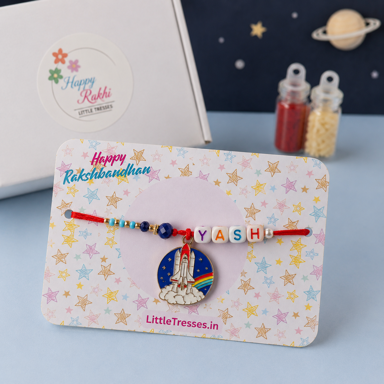 Space Enthusiast Bro Rakhi Box | Custom Name Space Rocket Rakhi for Brother