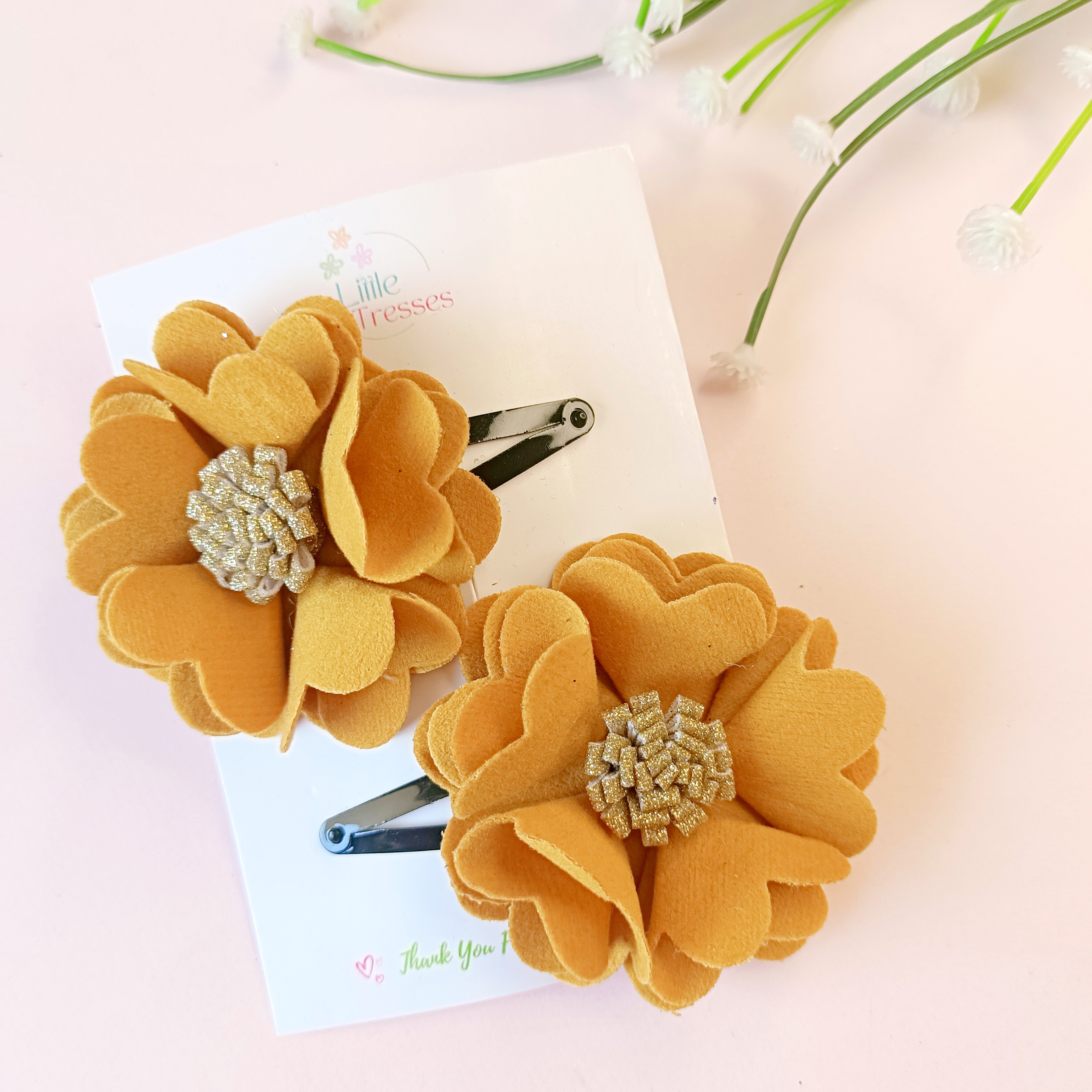 Scalloped Flower Snap On Clip - Mustard