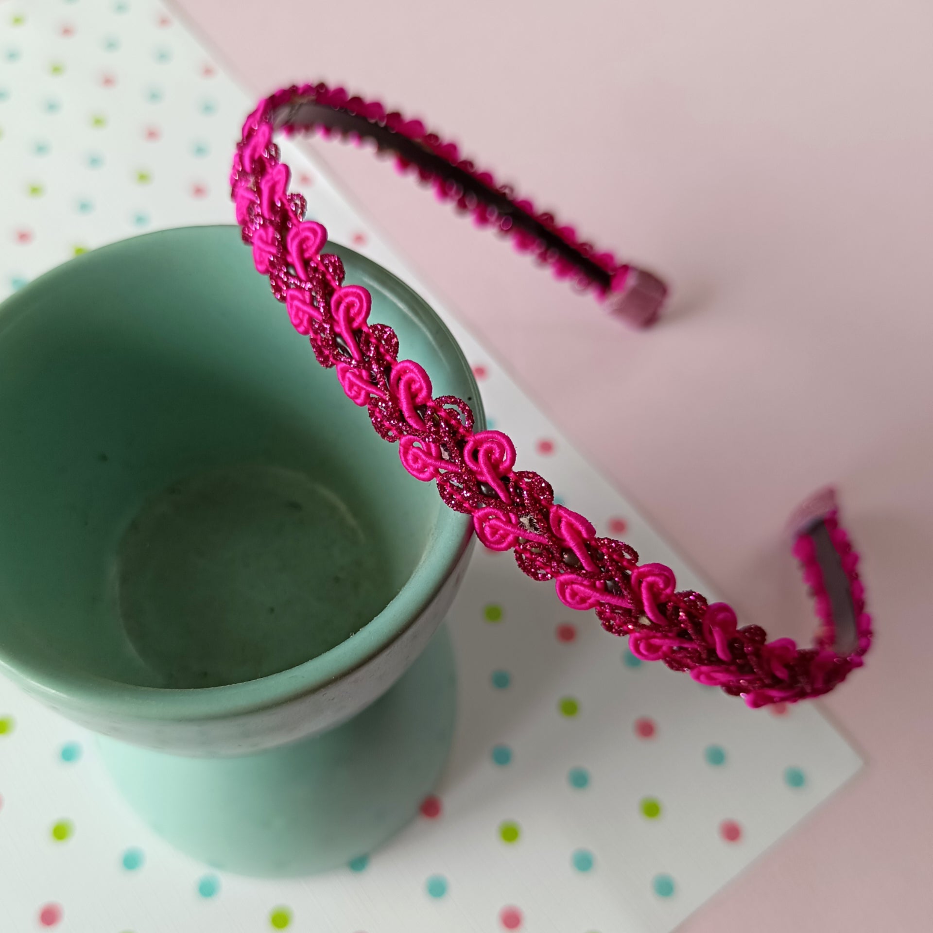 Loopy Flower Lace Headband - Dark Pink