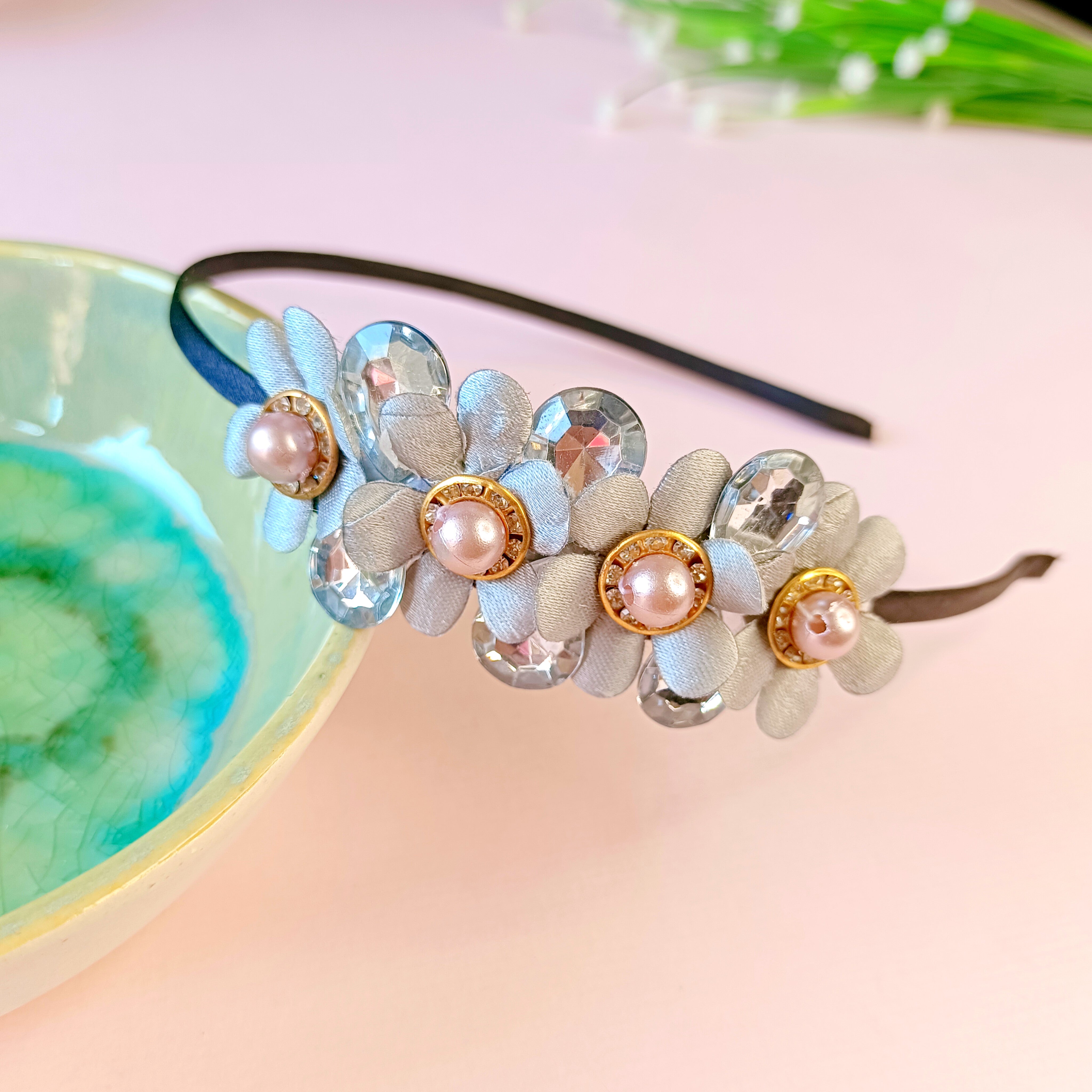 Bubble Flowers Headband - Grey