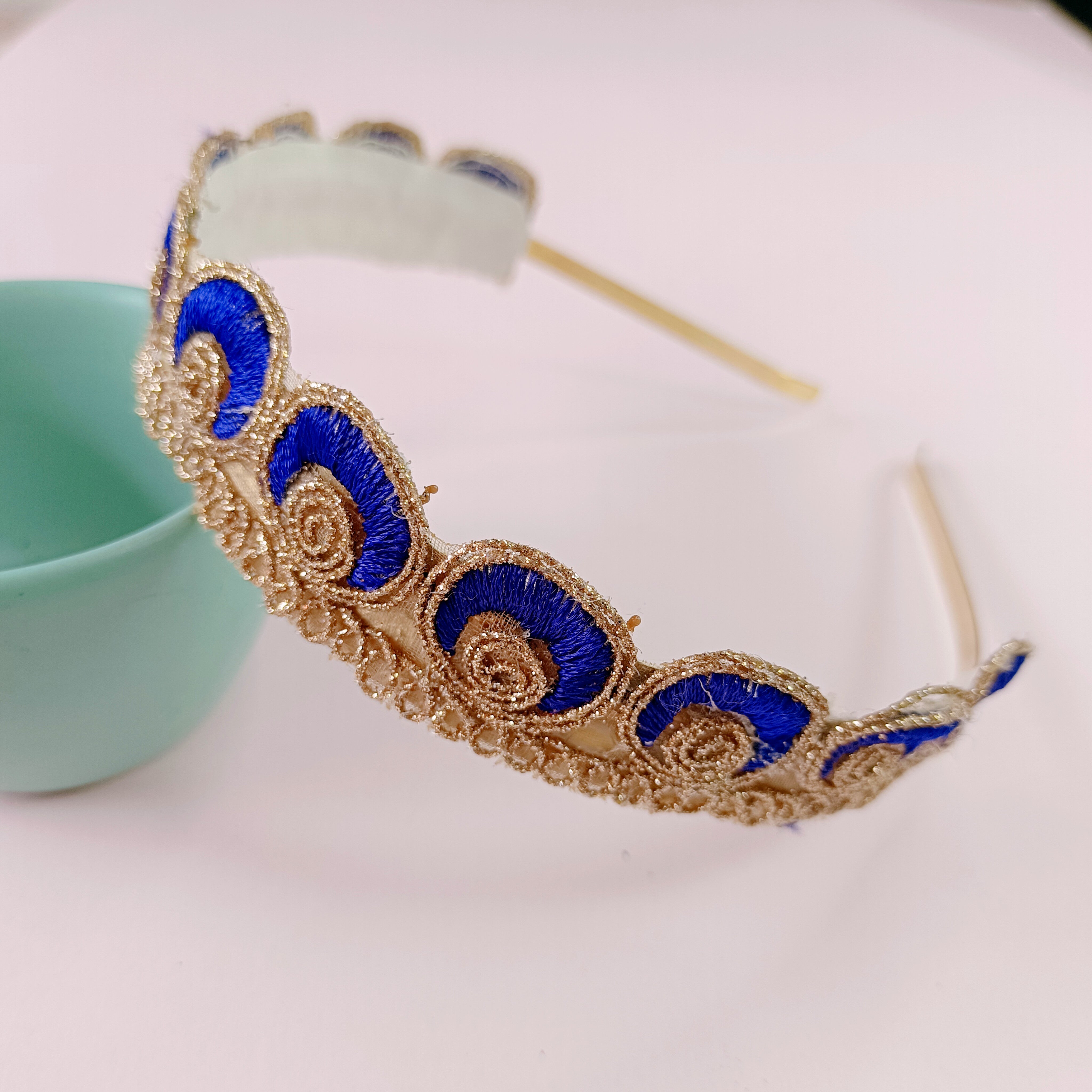 Peacock Designer Headband - Navy Blue