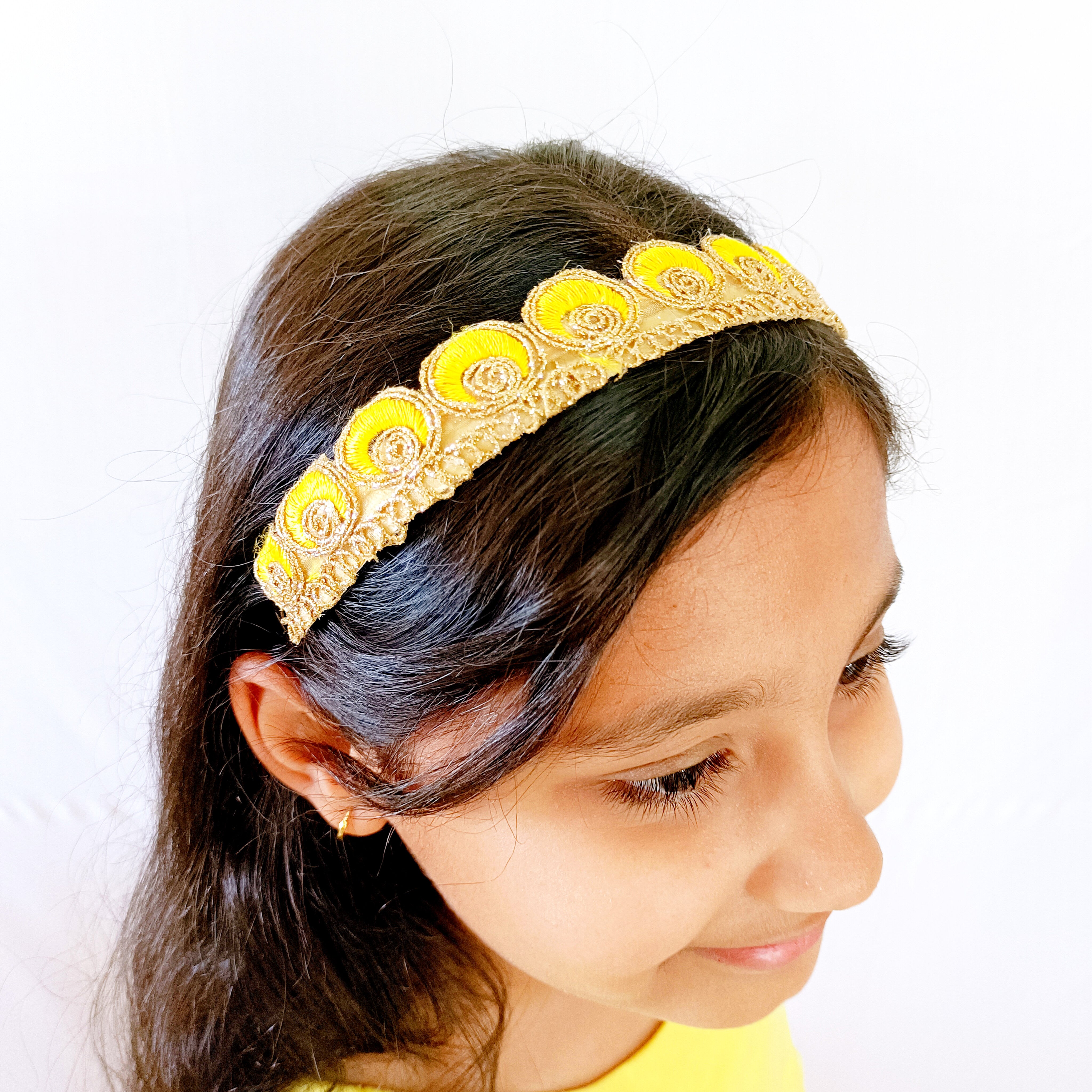 Peacock Designer Headband - Yellow