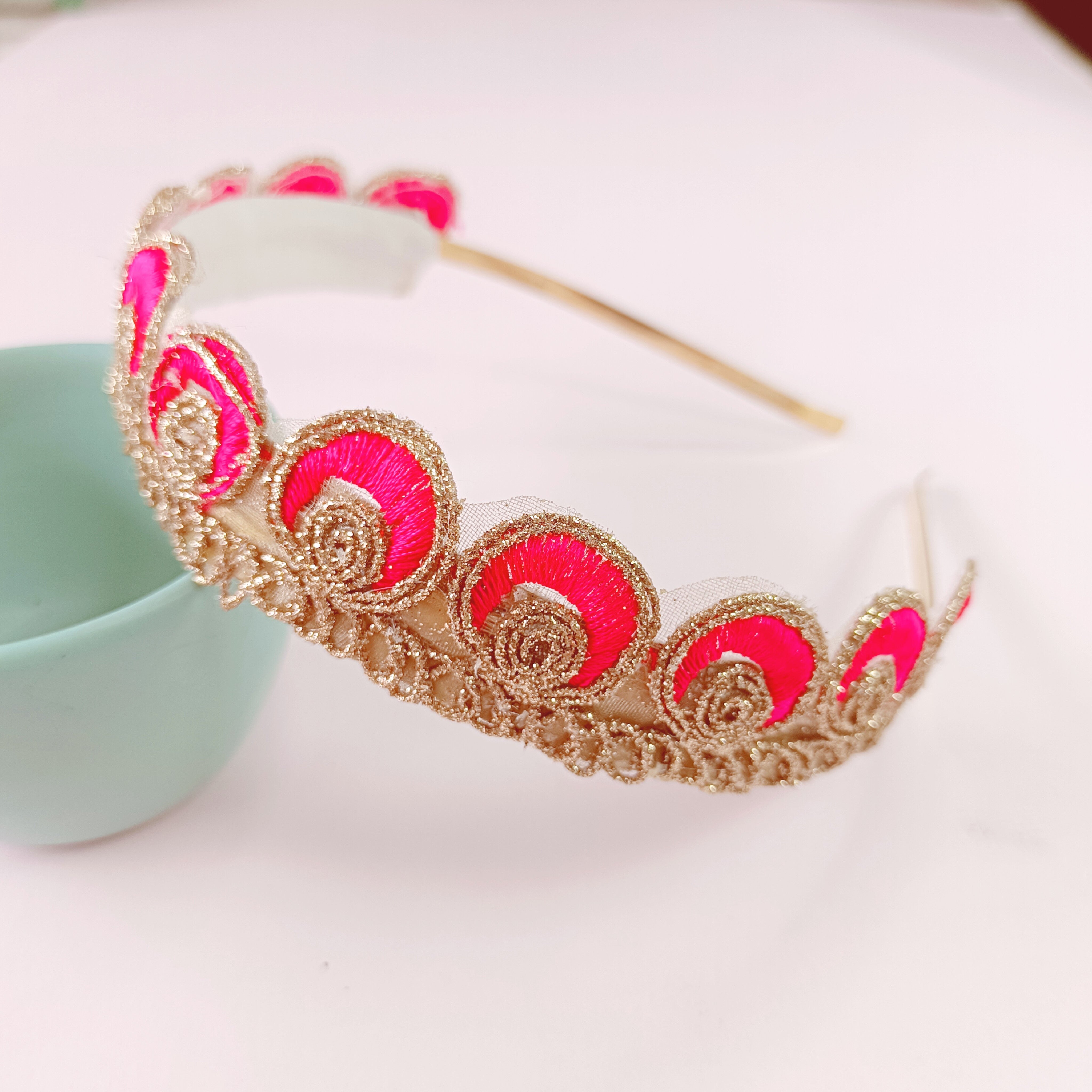 Peacock Designer Headband - Pink