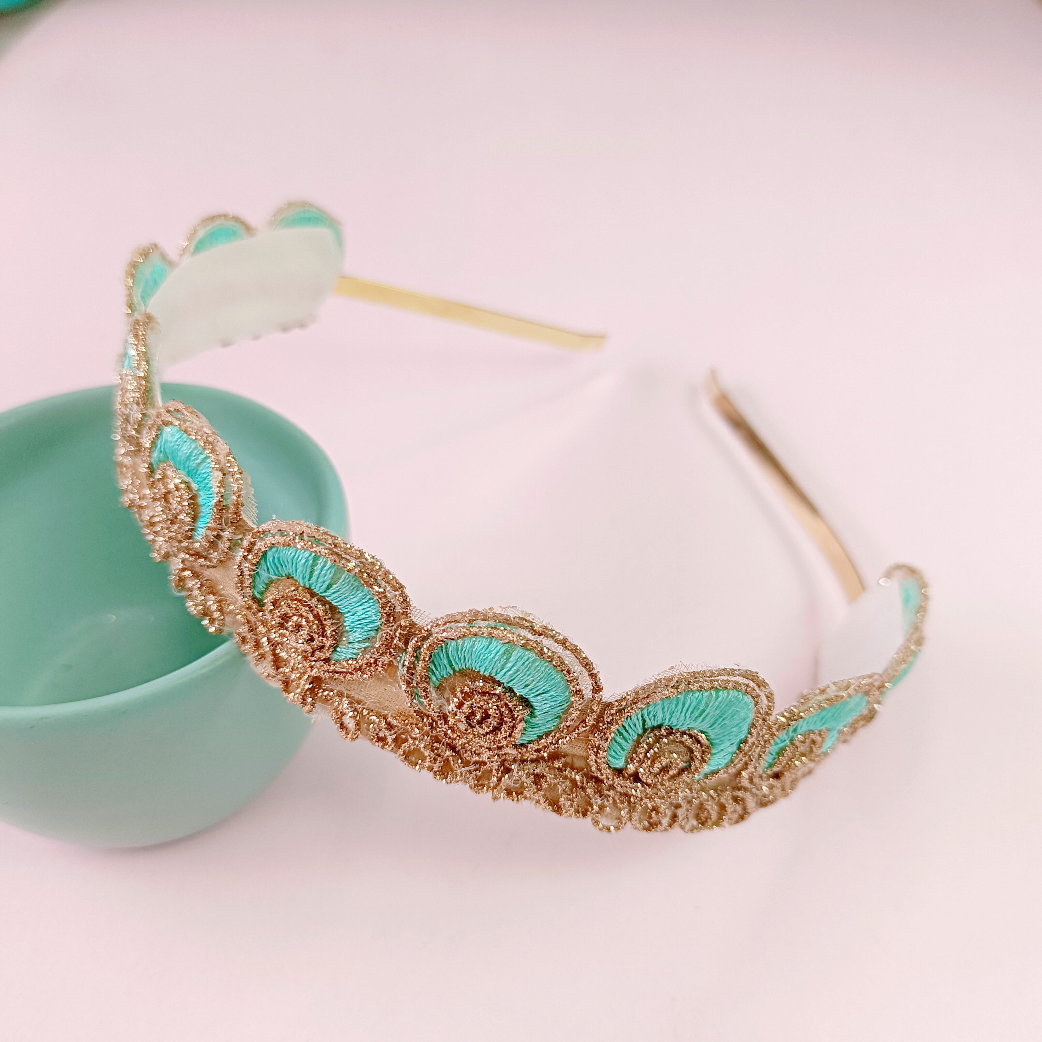 Peacock Designer Headband - Sea Green