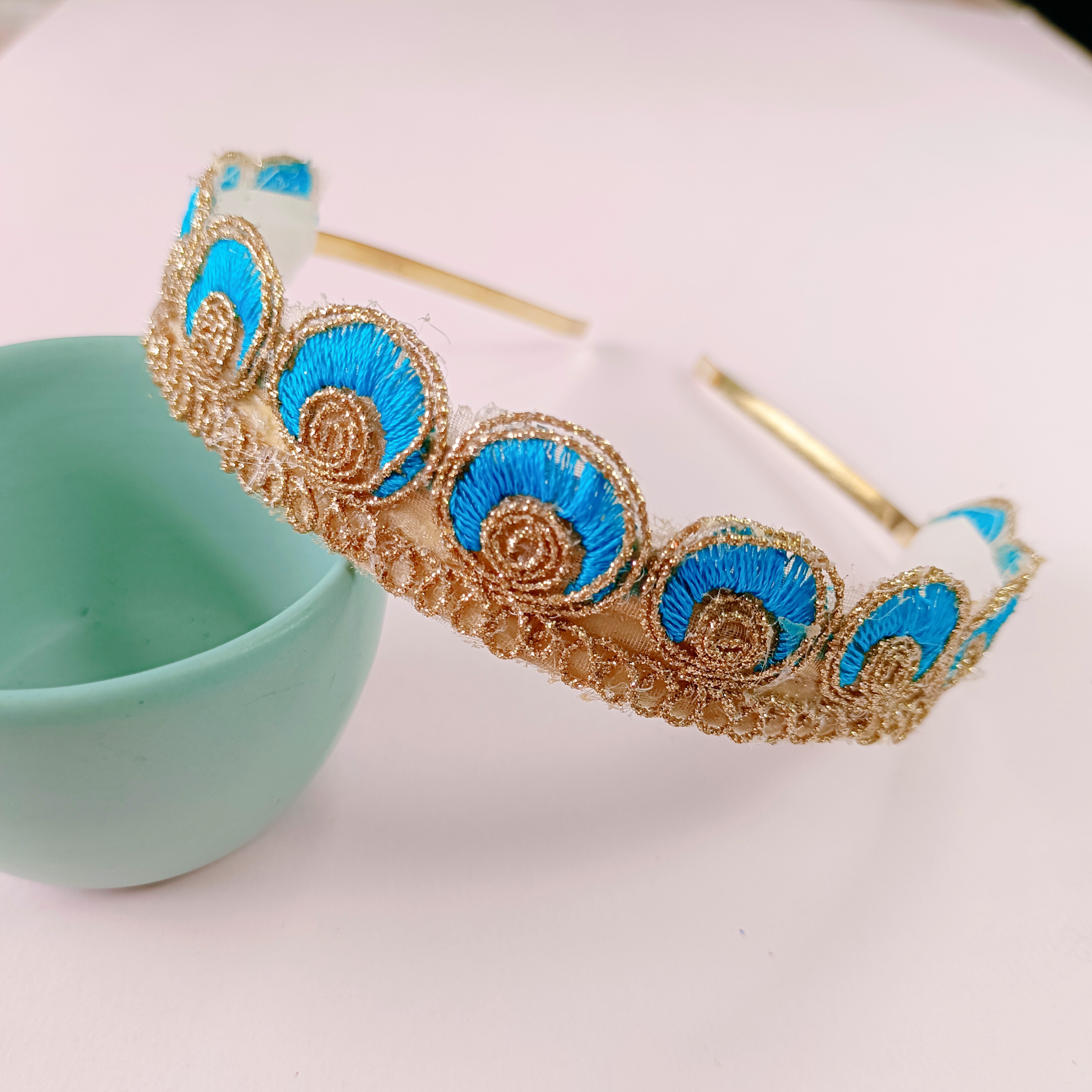 Peacock Designer Headband - Light Blue