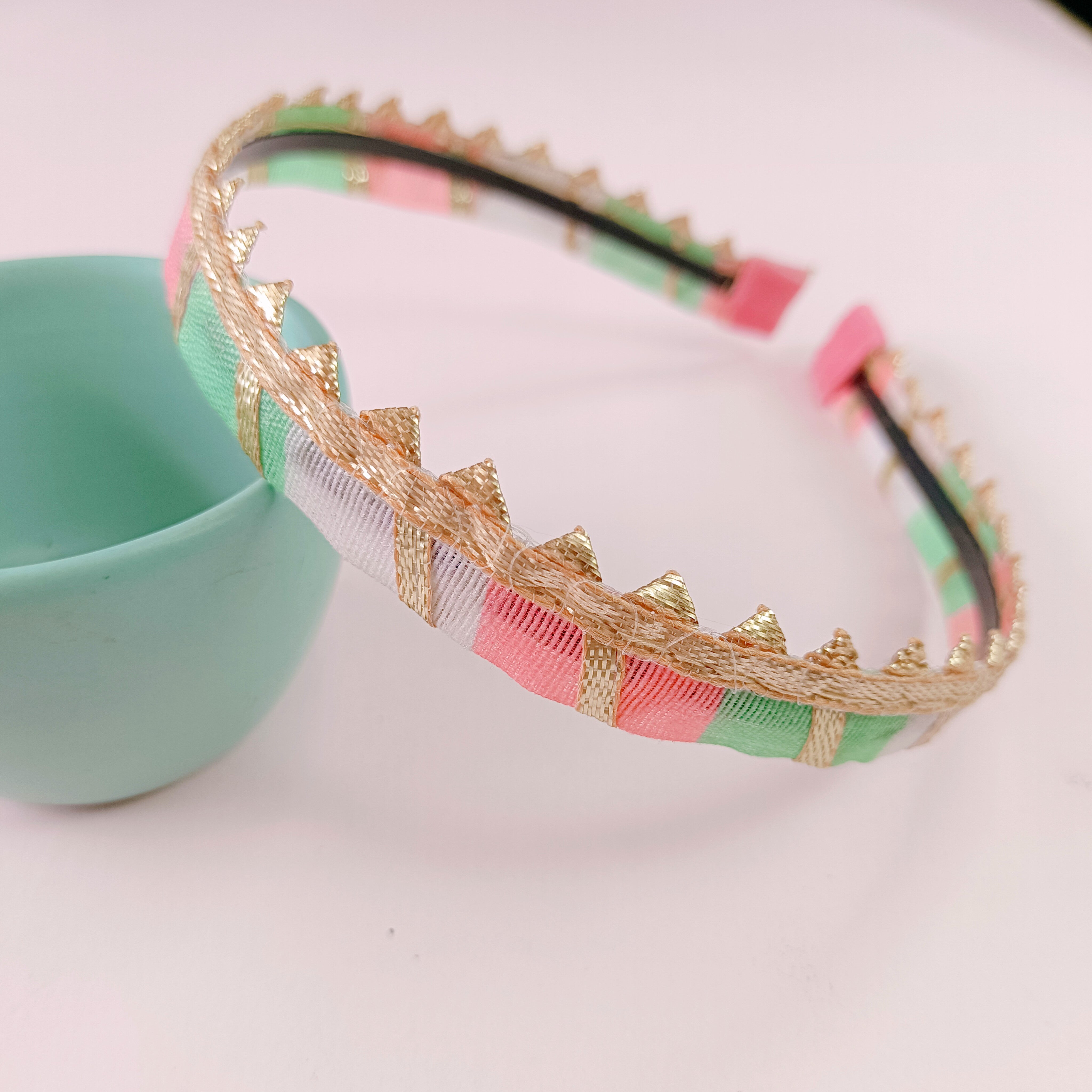 Gota Patti Lace Headband - Light Pink & Light Green