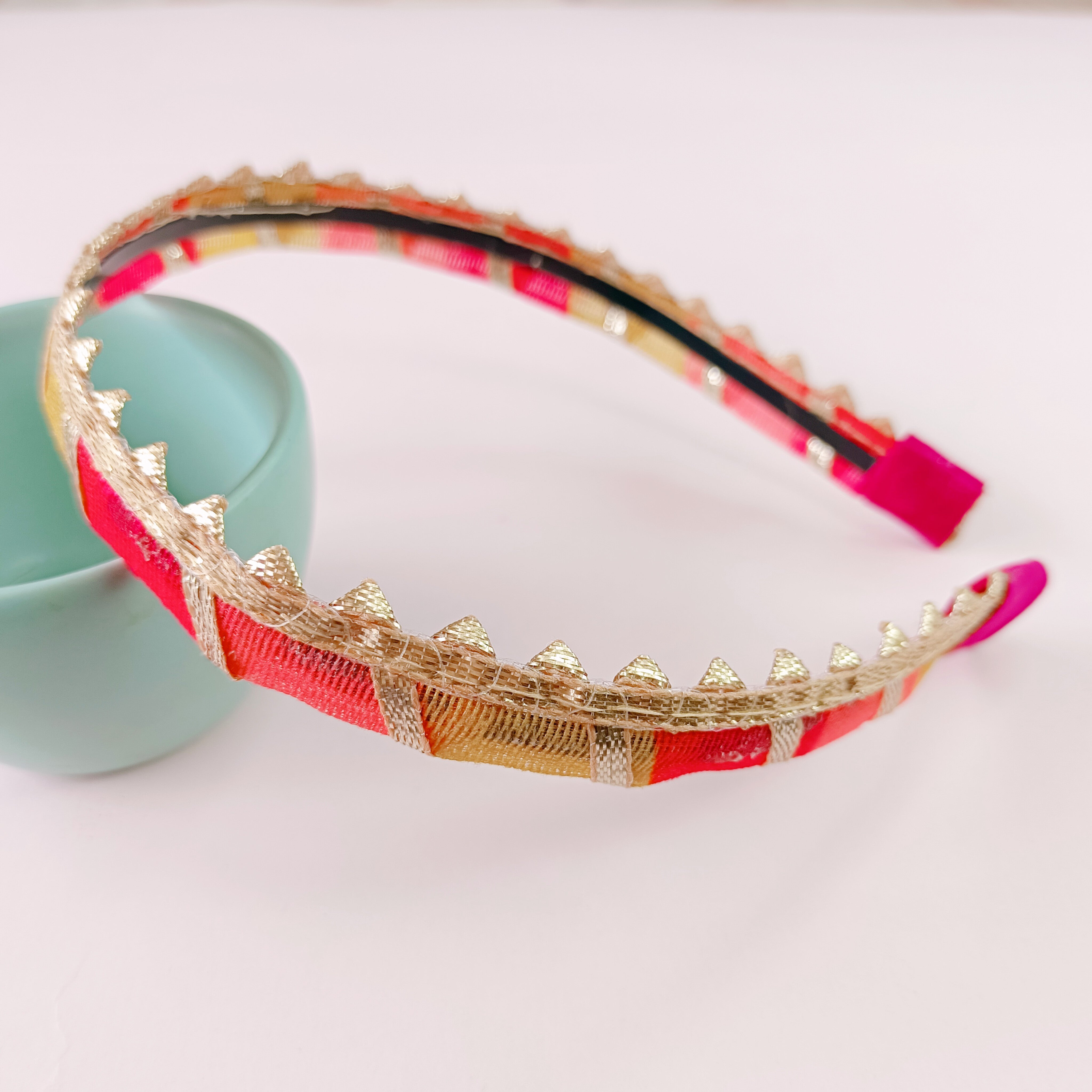 Gota Patti Lace Headband - Pink & Yellow