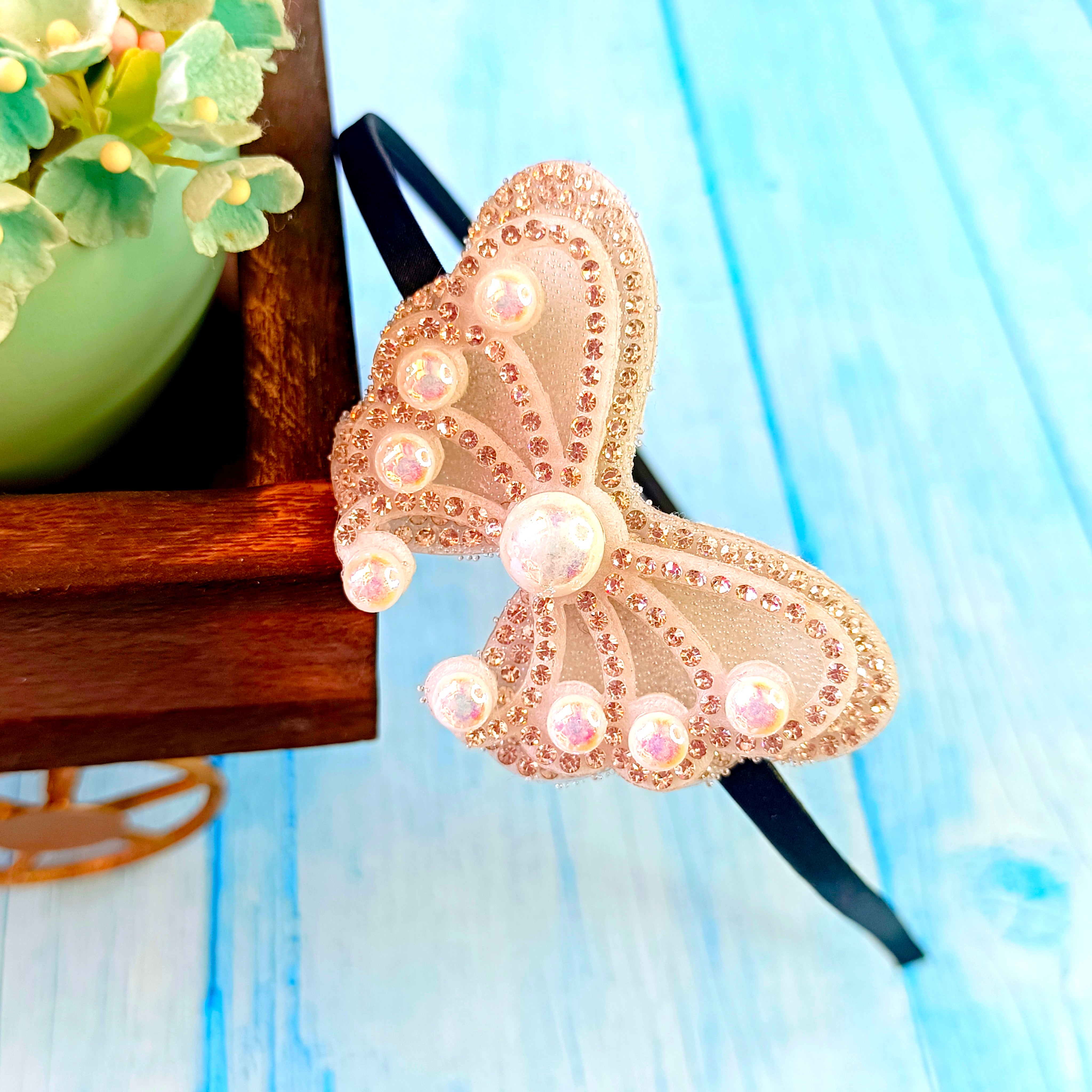 Silver Pearl Butterfly Headband