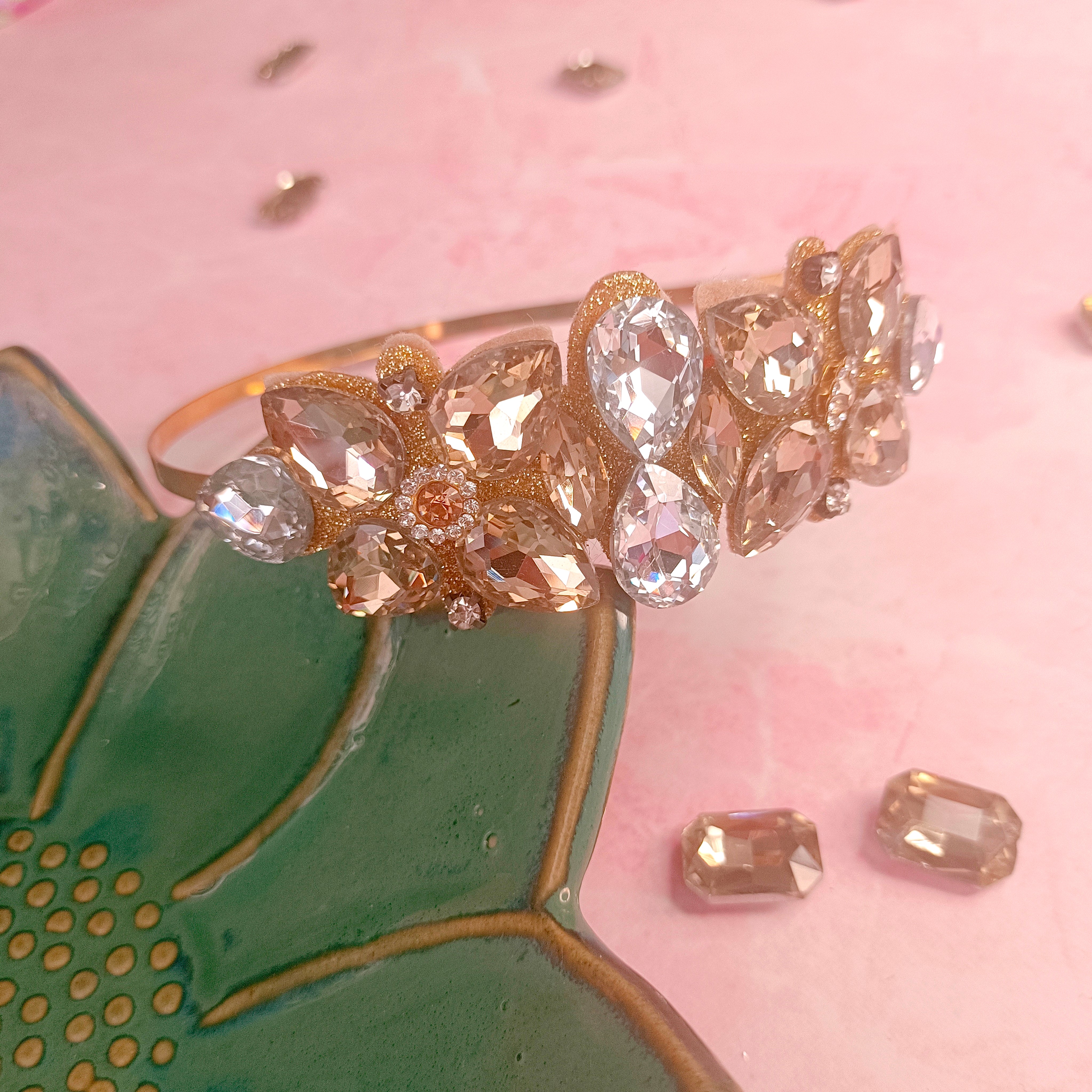 Designer Golden & Silver Rhinestone Headband