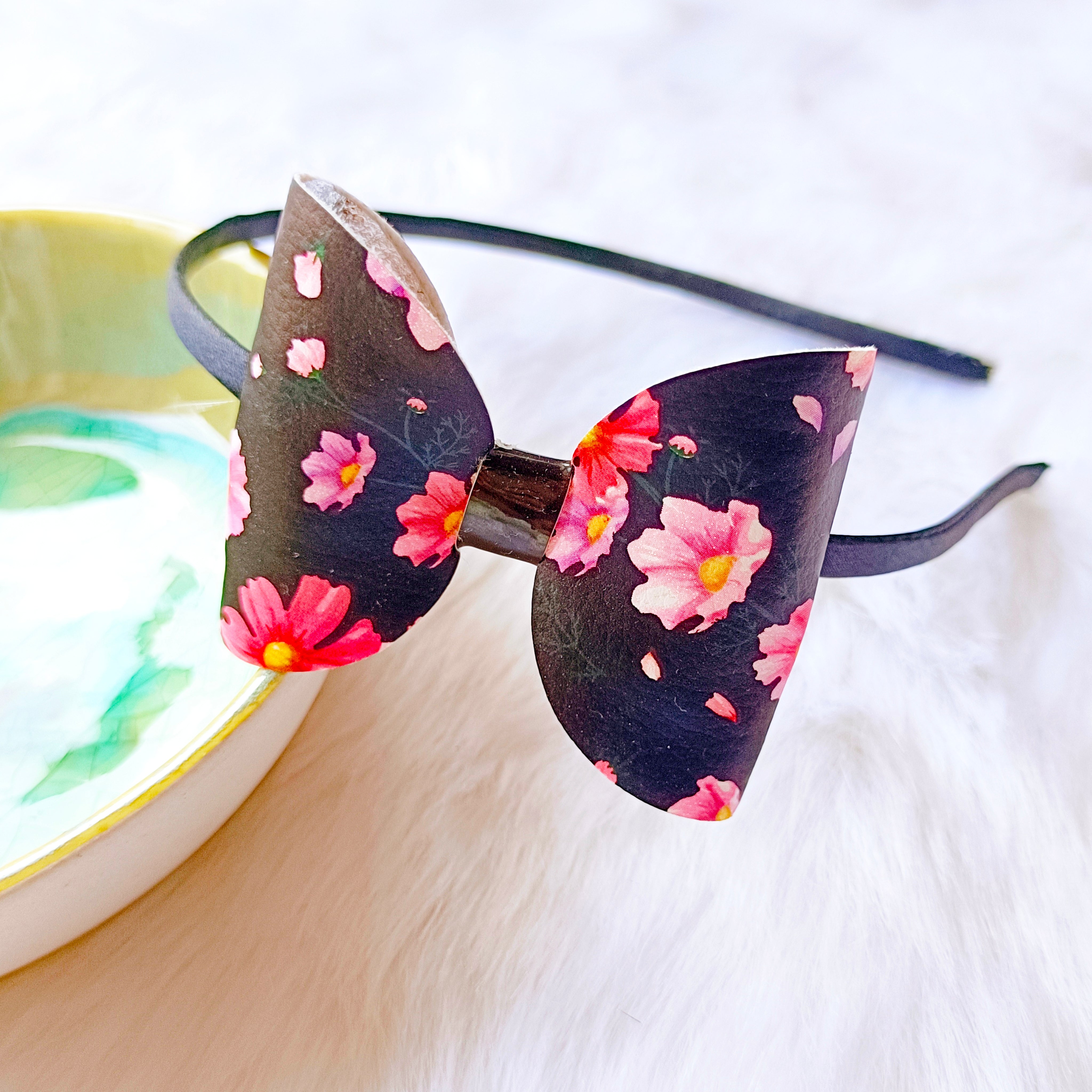 Pink & Black Small Flowers Headband