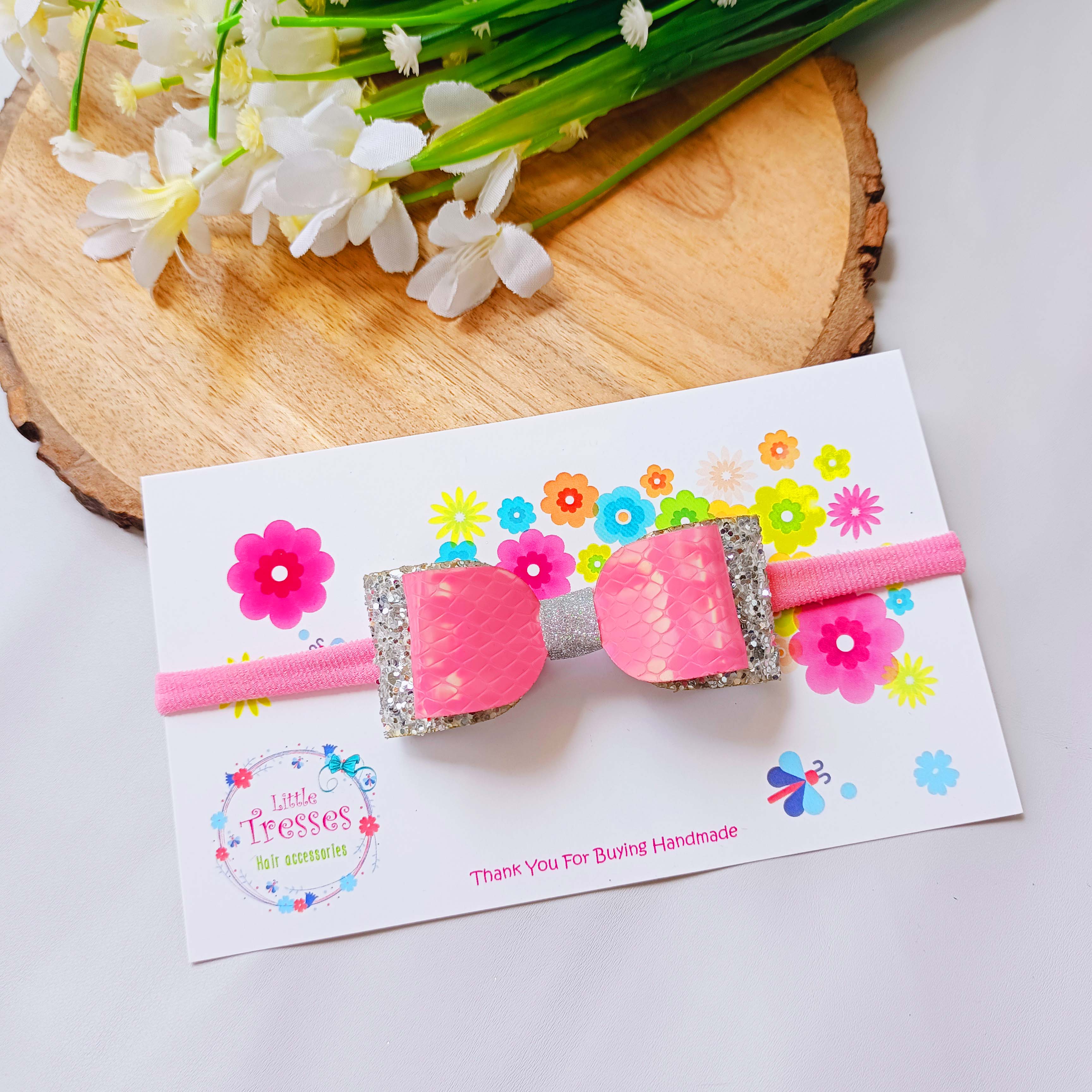 Double Layered Rectangular Bow - Pink