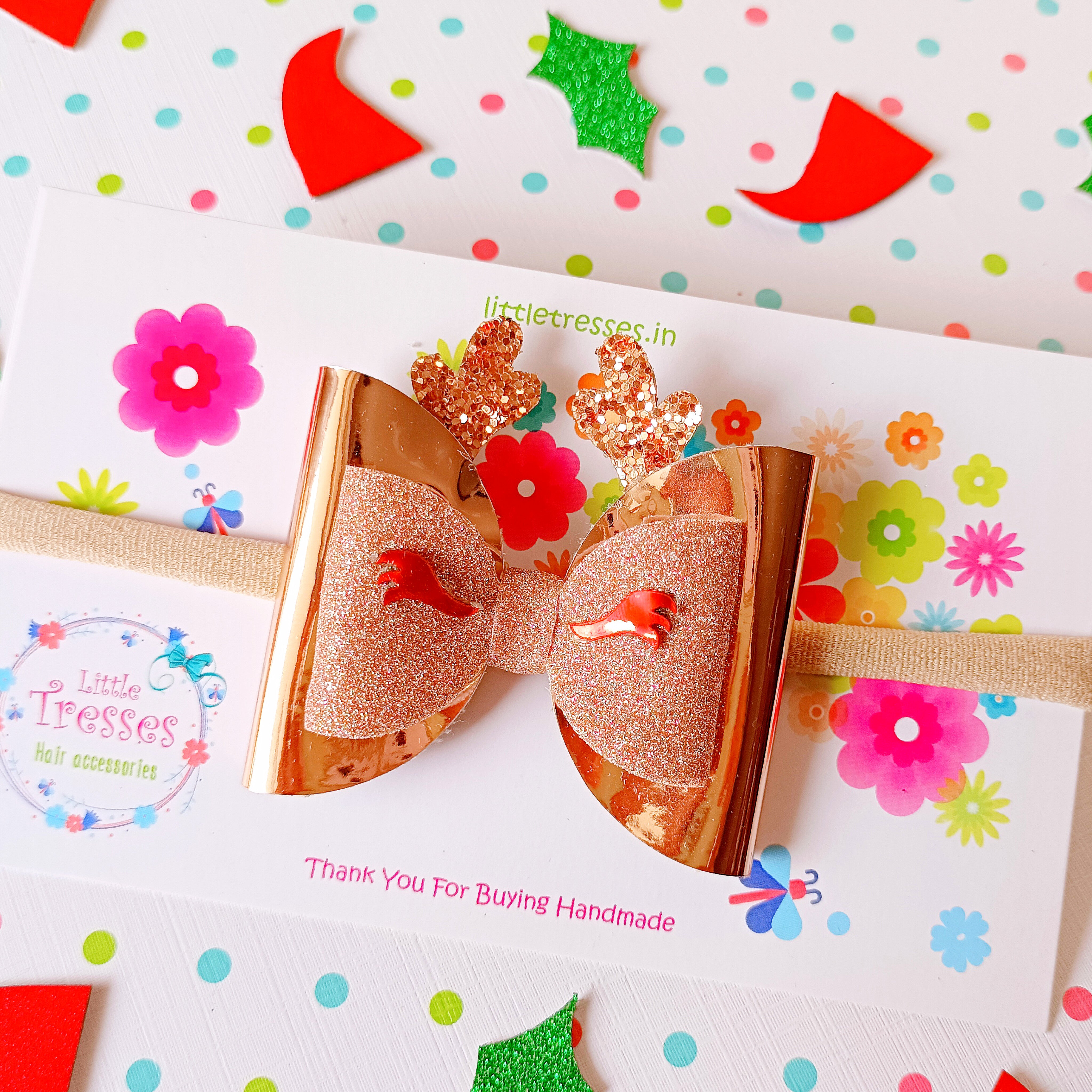 Reindeer with Horns Soft Stretchable headband - Rose Gold