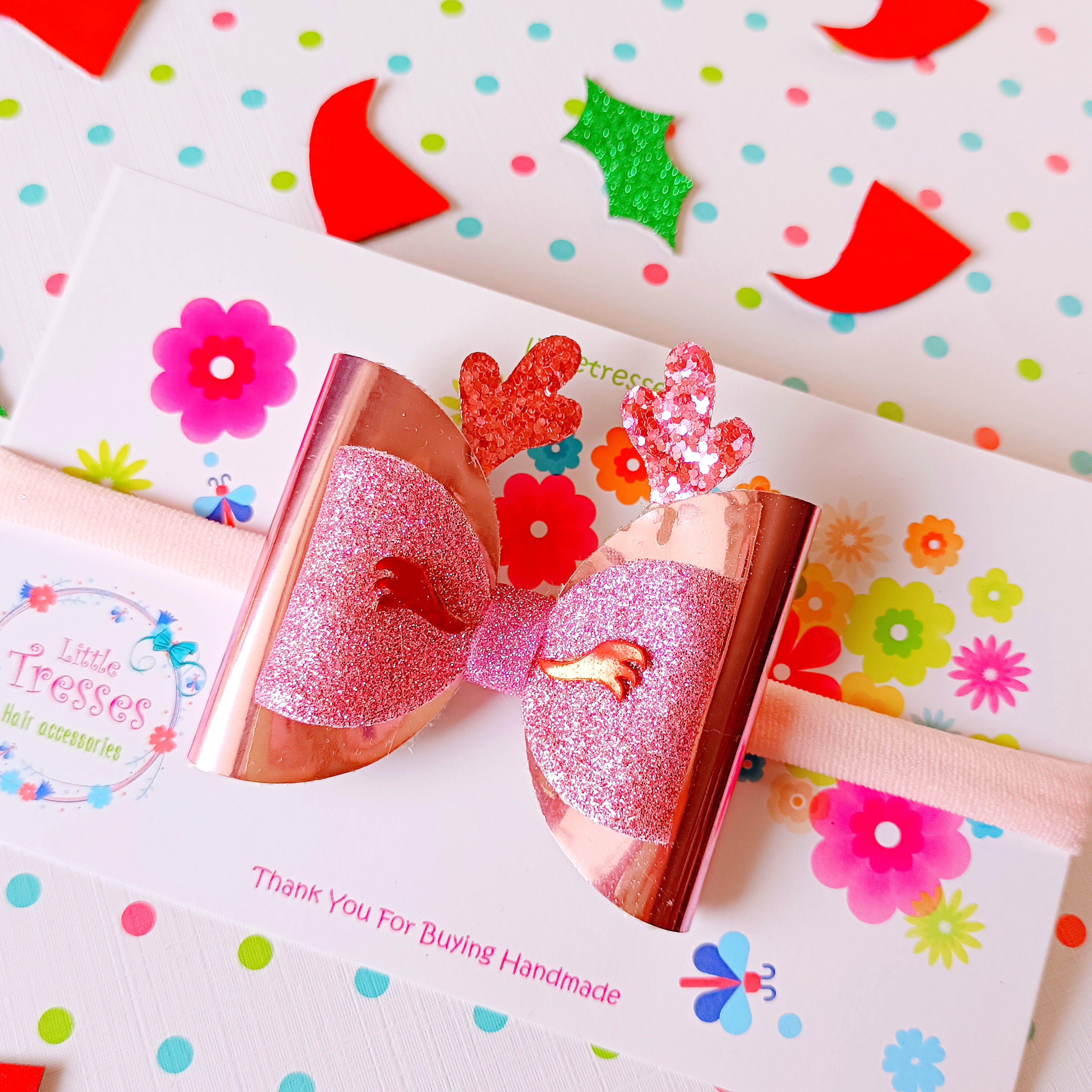 Reindeer with Horns Soft Stretchable headband - Pink