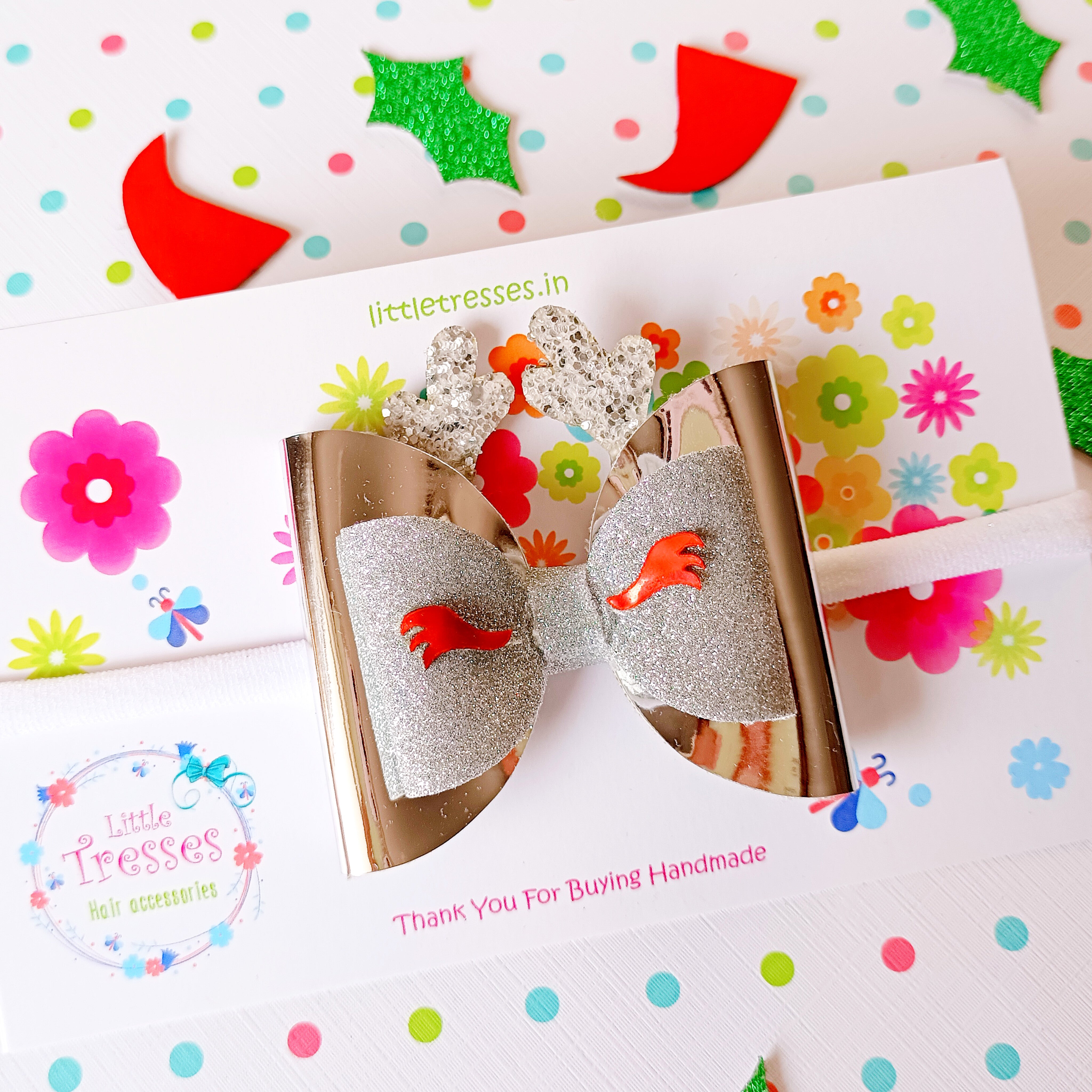 Reindeer with Horns Soft Stretchable headband - Silver