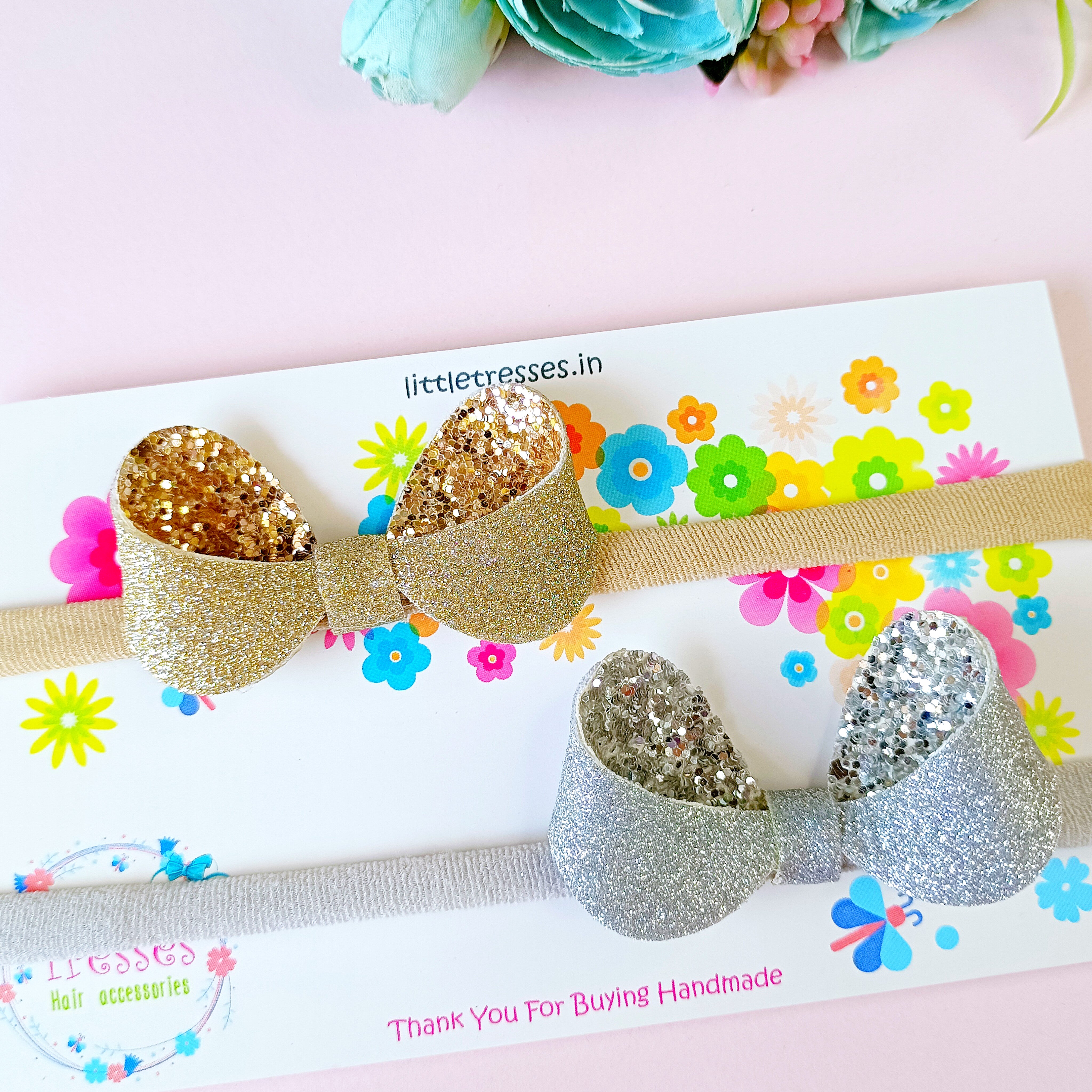 Combo of 2 Loopy Bows Headbands - Golden & Silver