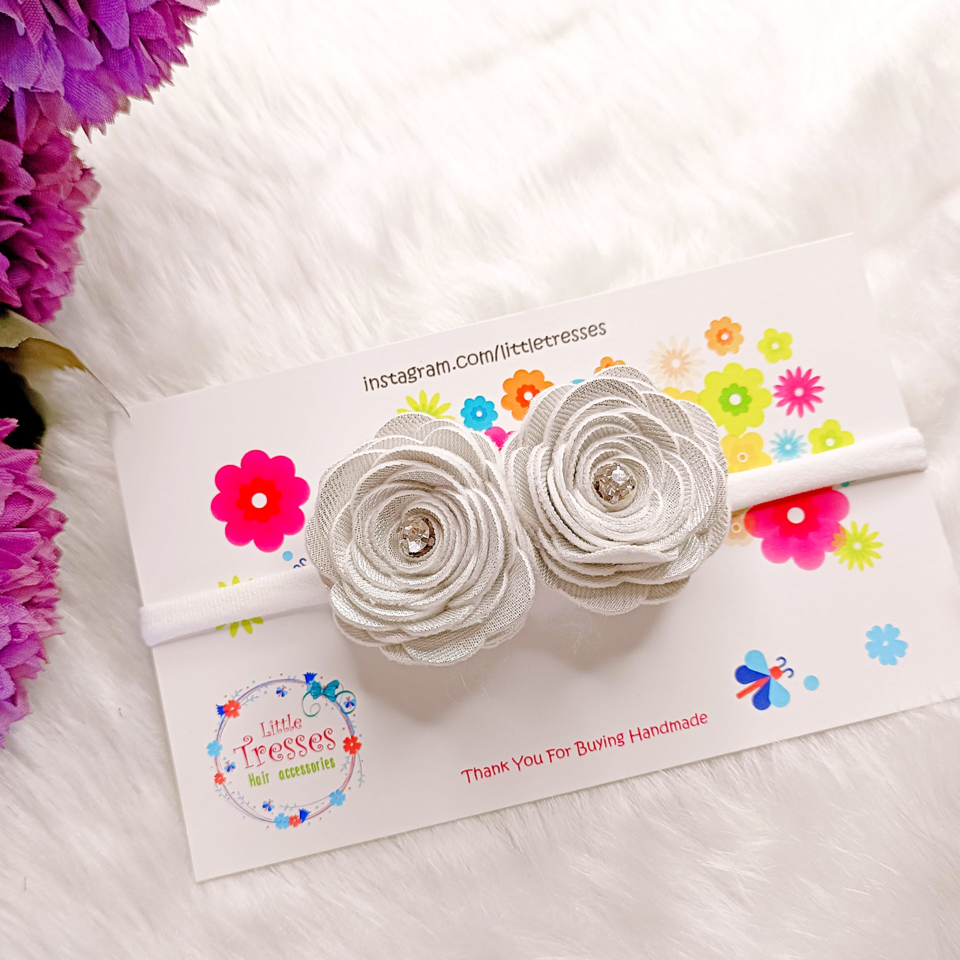 Twin Big Roses Headband - White