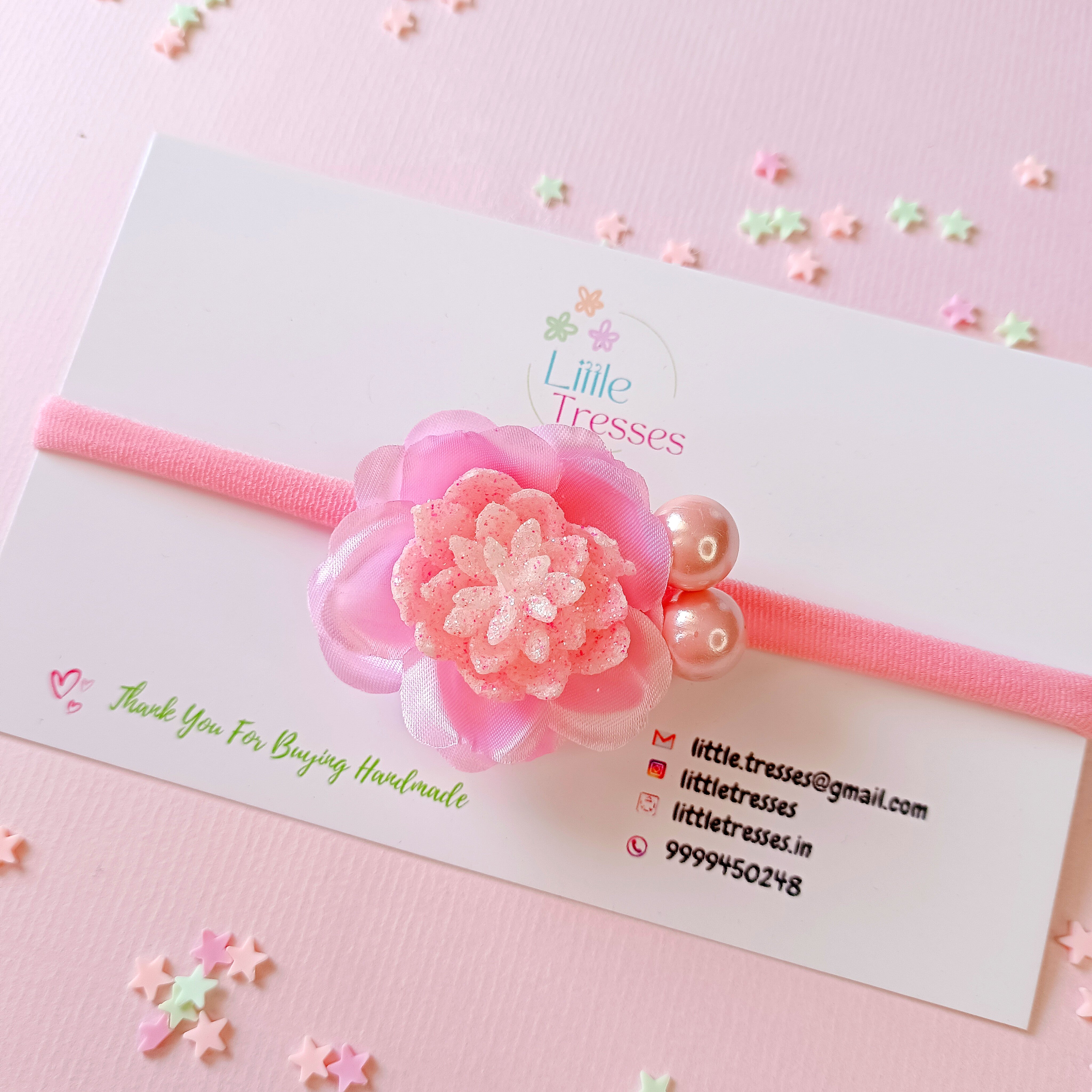 Designer Flower with Cherry Ball Soft Stretchable Headband