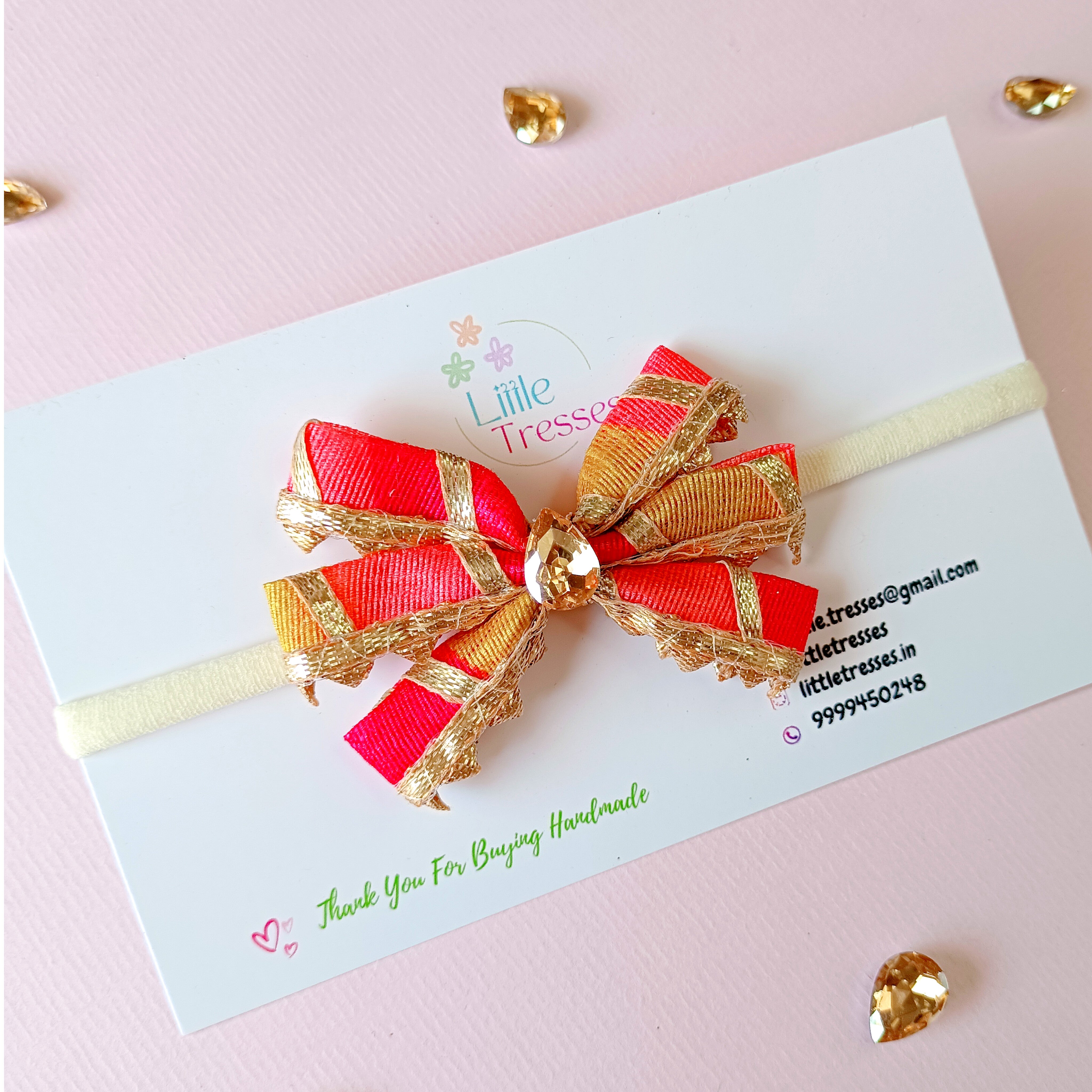 Lehariya Ethnic Bow Soft Stretchable Headband - Dark Pink