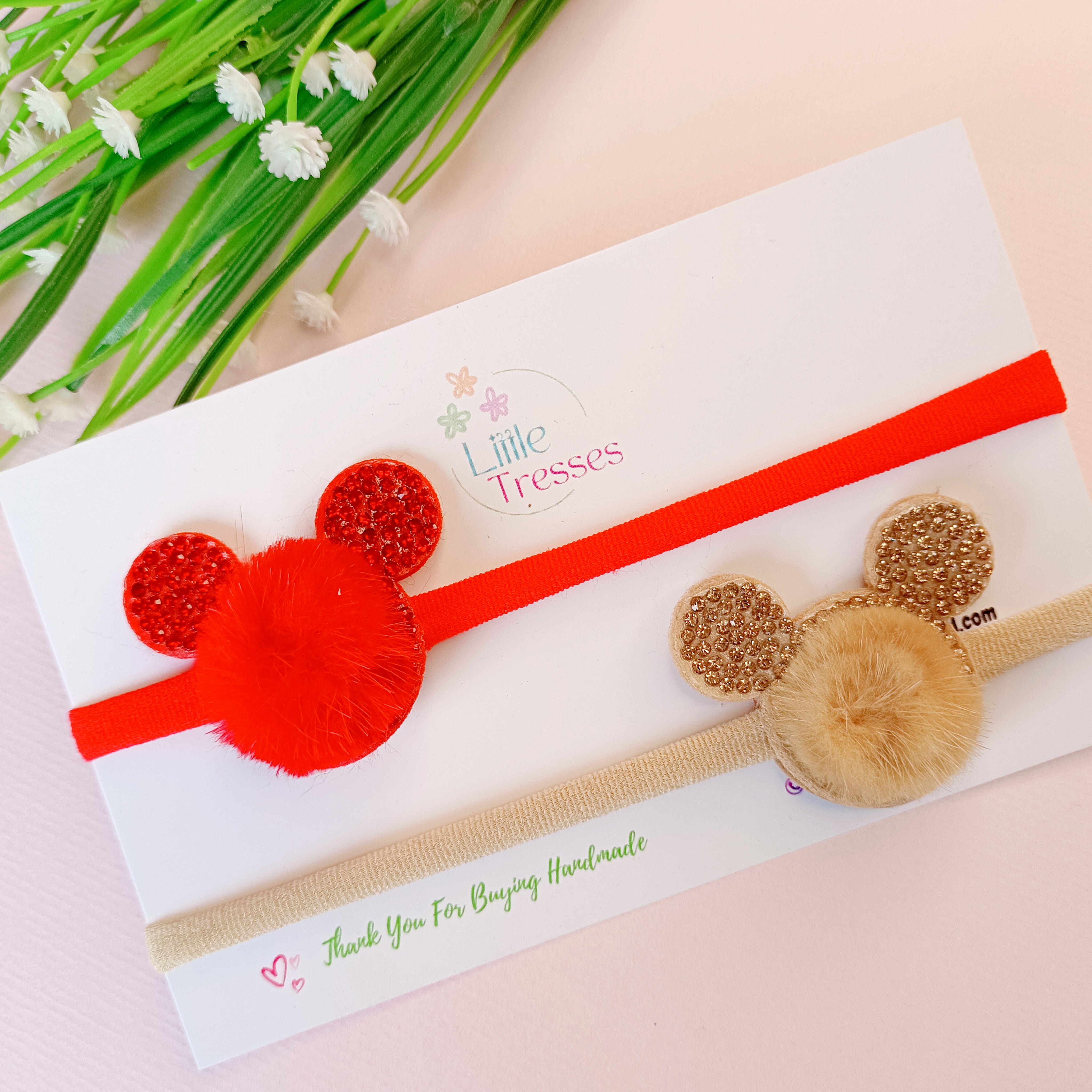 Combo of 2 Fur Ears Soft Stretchable headband - Red, Brown