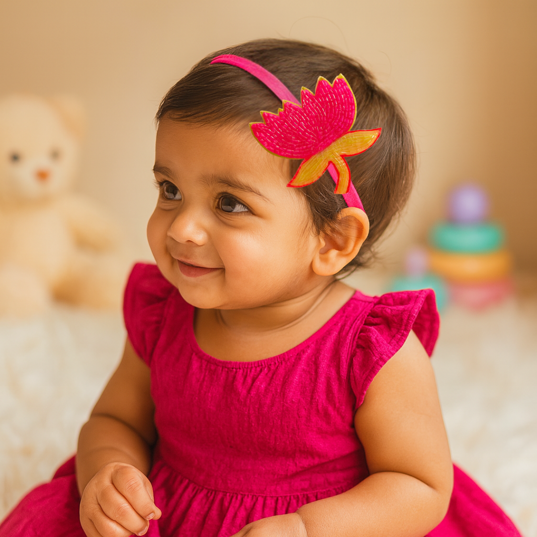 Beaded Dark Pink Lotus Soft Headband