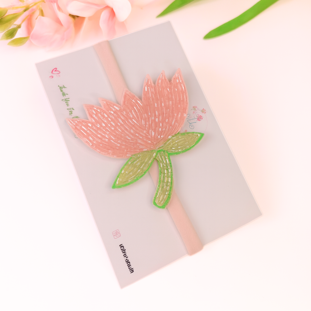 Beaded Light Pink Lotus Soft Headband