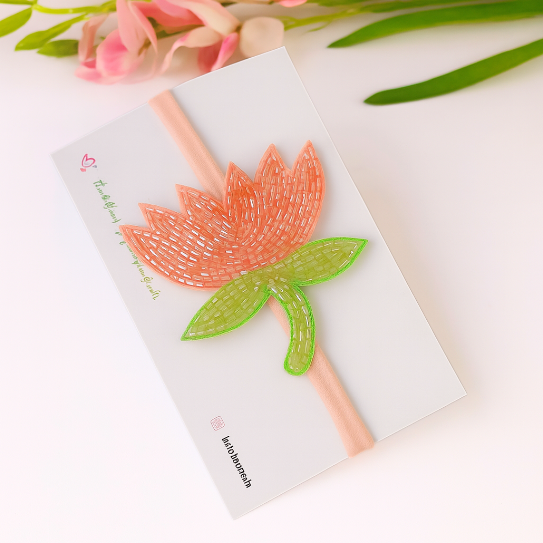 Beaded Peach/Rose Gold Lotus Soft Headband
