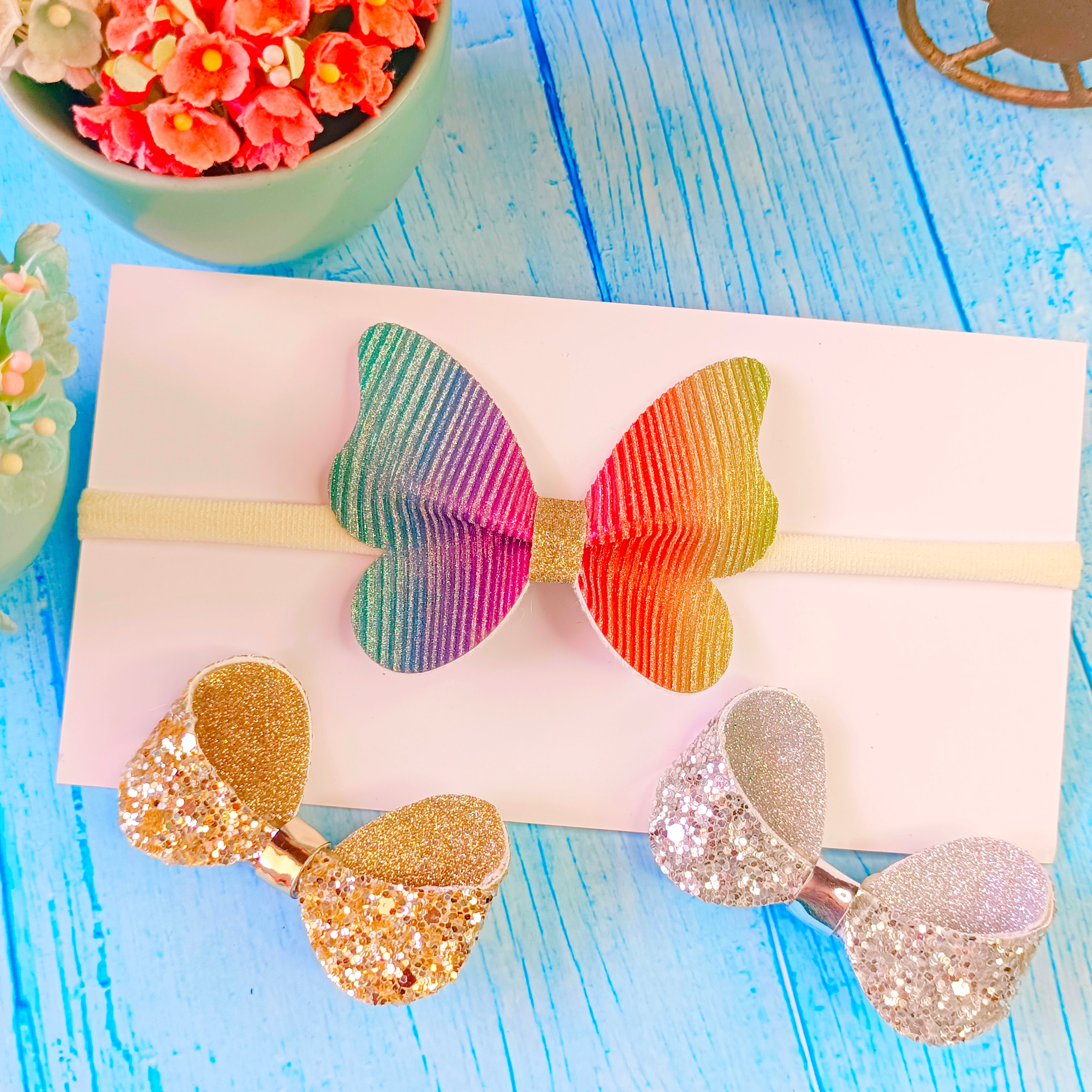 Combo of Butterfly Soft Band and 2 Designer Clips