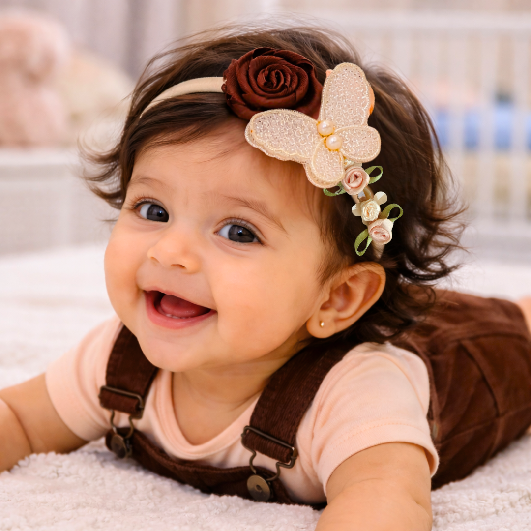 Designer Butterfly Floral Soft Headband - Brown