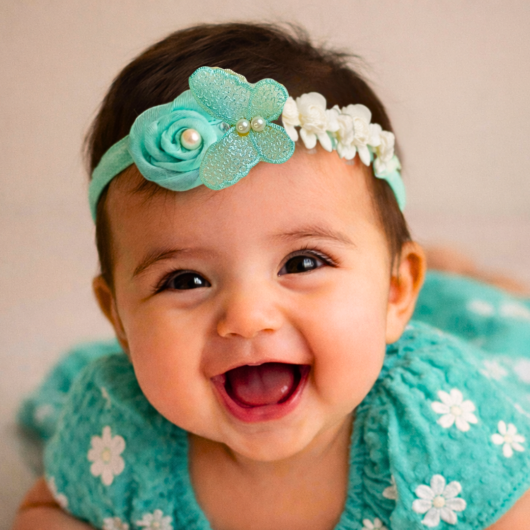 Designer Butterfly Floral Soft Headband - Sea Green
